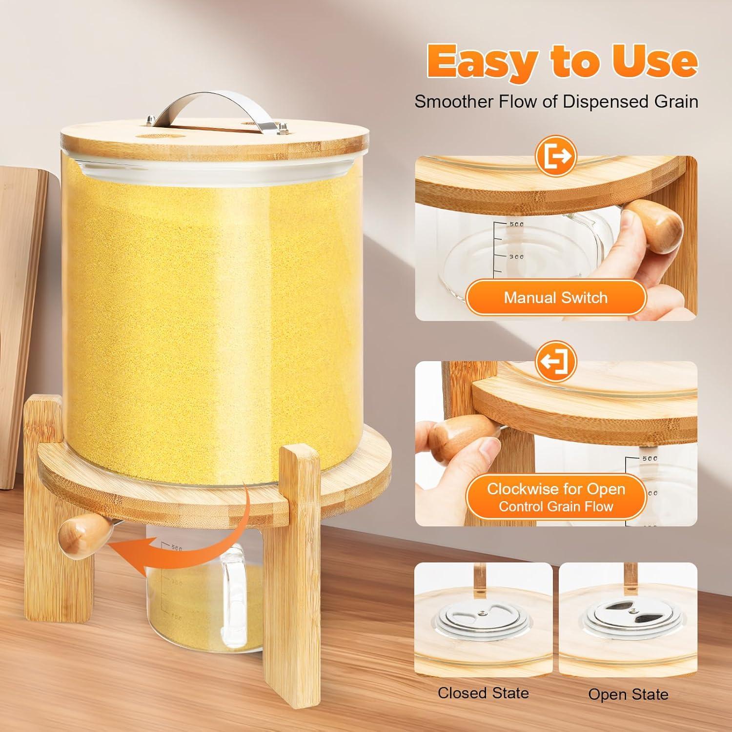 Dispensador de Cereal 5L Fufiea con Taza Medidora y Sello Hermético