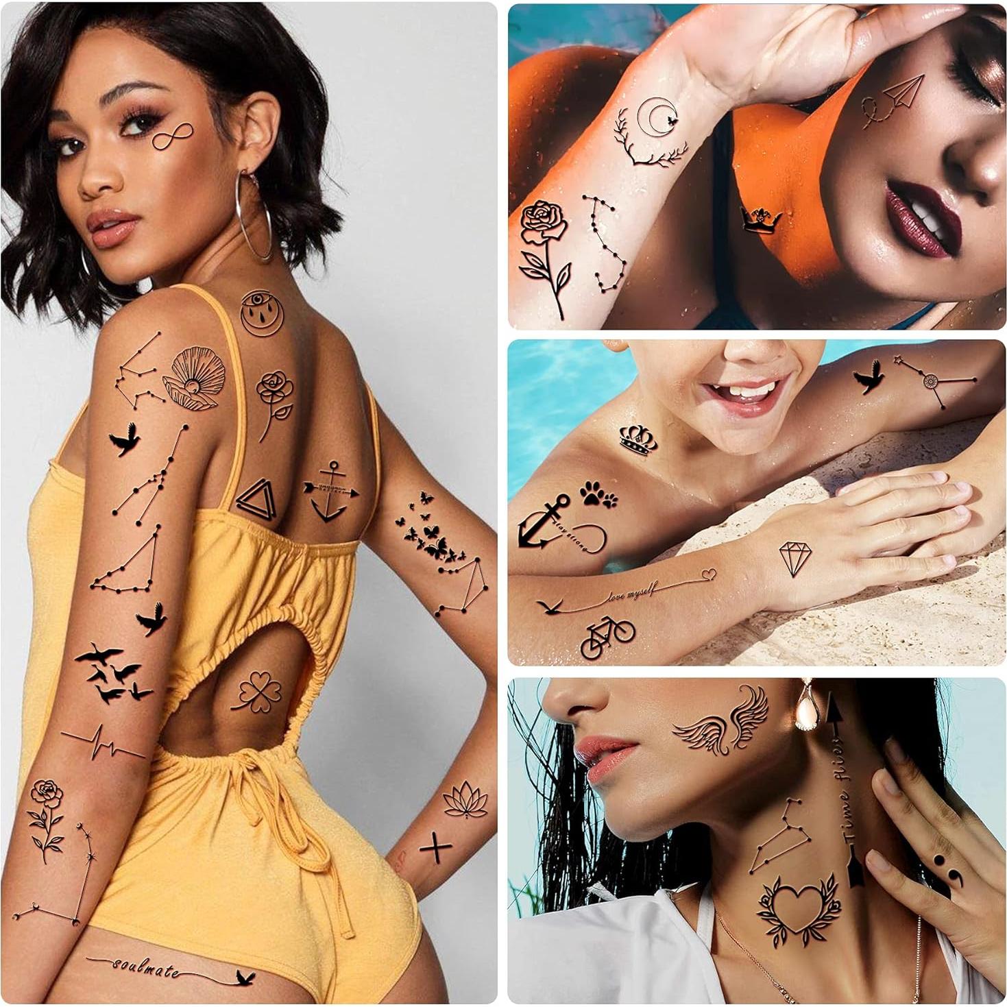 60 Hojas de Tatuajes Temporales Metuu - Diseños Celestiales y Naturales