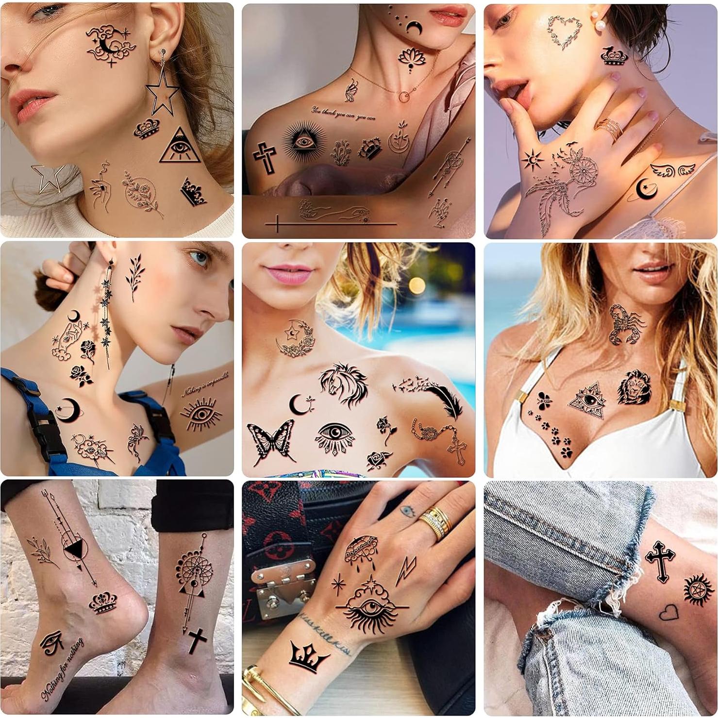 60 Hojas de Tatuajes Temporales Metuu - Diseños Celestiales y Naturales