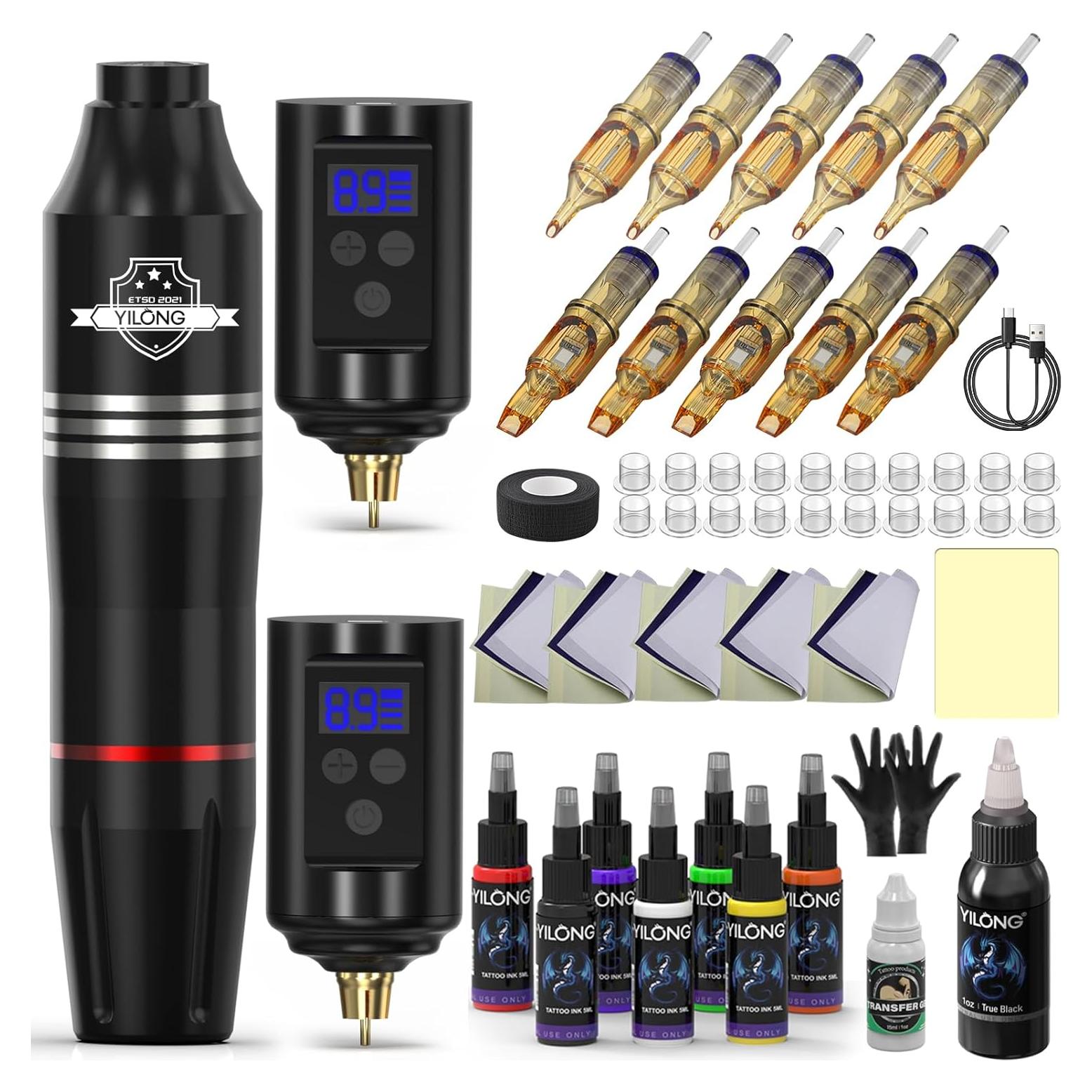 Kit de Tatuaje Inalámbrico YILONG con 2 Baterías 1200mAh