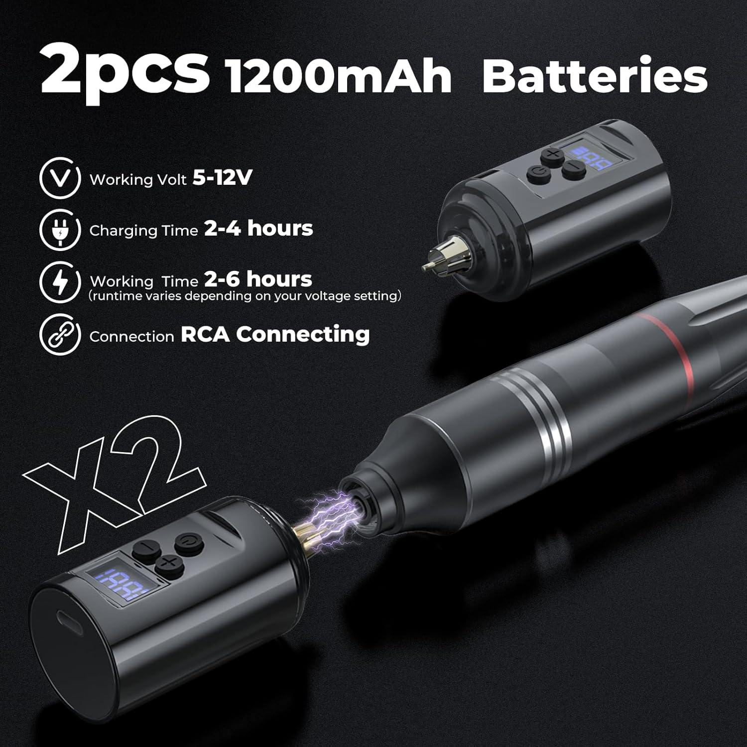 Kit de Tatuaje Inalámbrico YILONG con 2 Baterías 1200mAh