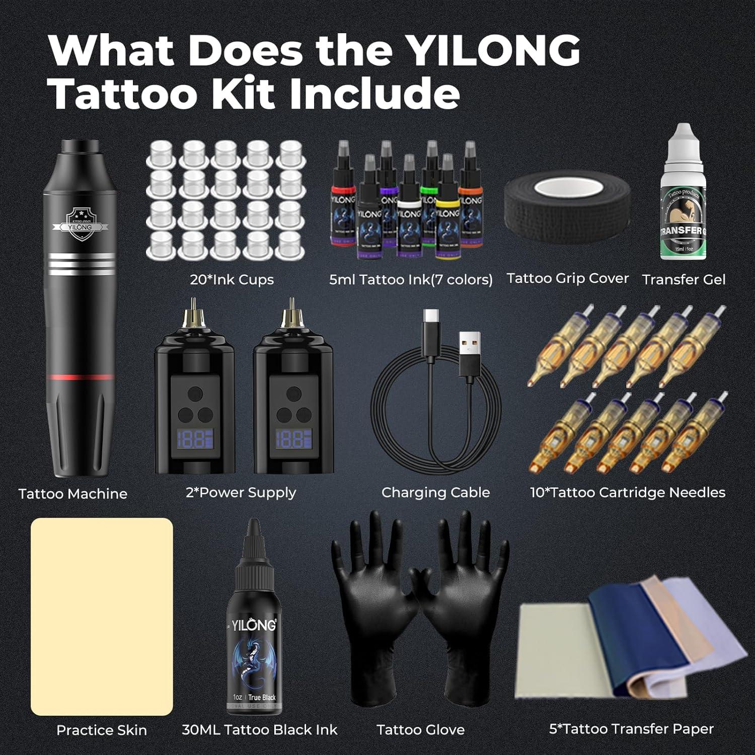 Kit de Tatuaje Inalámbrico YILONG con 2 Baterías 1200mAh