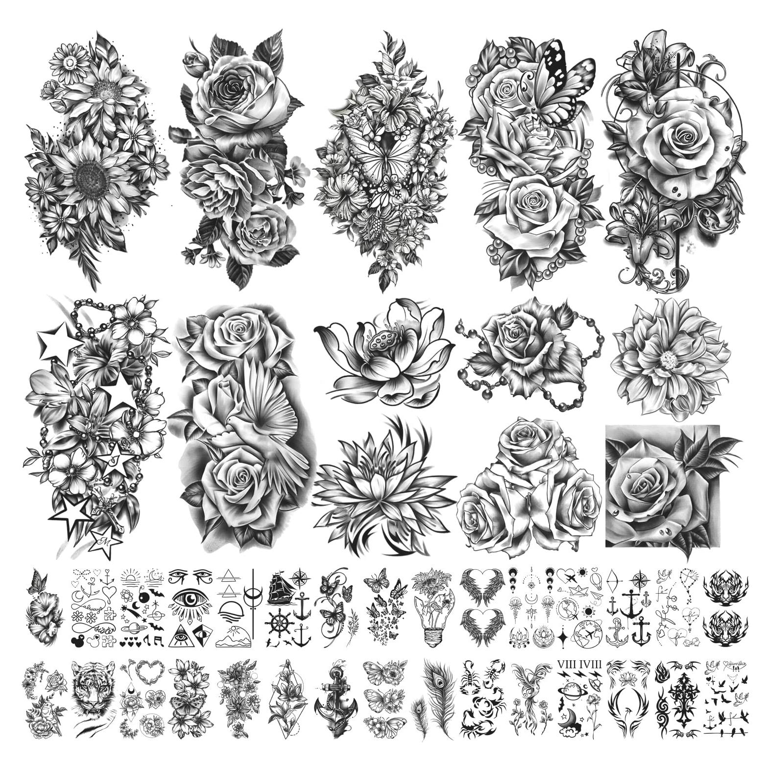 Tatuajes Temporales Impermeables Yazhiji - 40 Hojas Flores y Mariposas