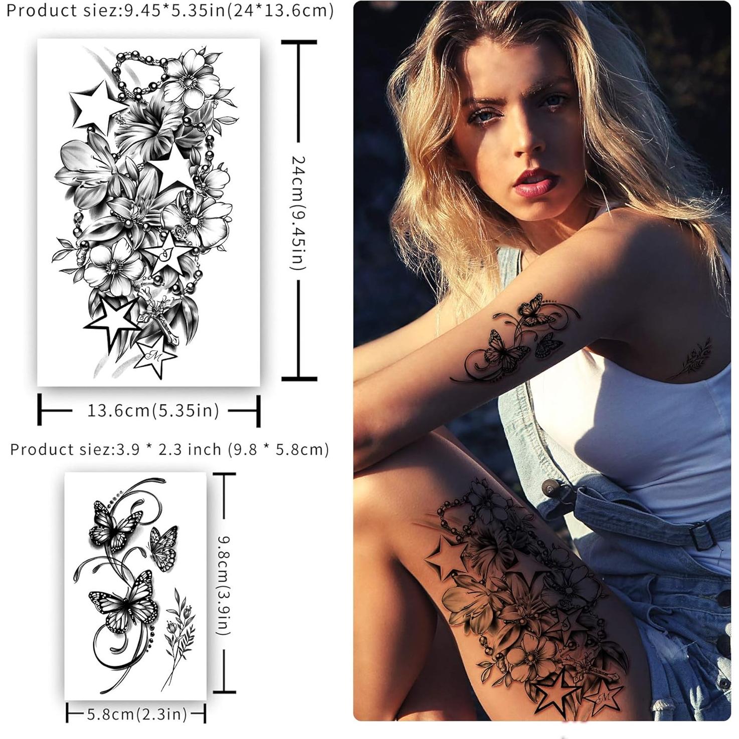 Tatuajes Temporales Impermeables Yazhiji - 40 Hojas Flores y Mariposas