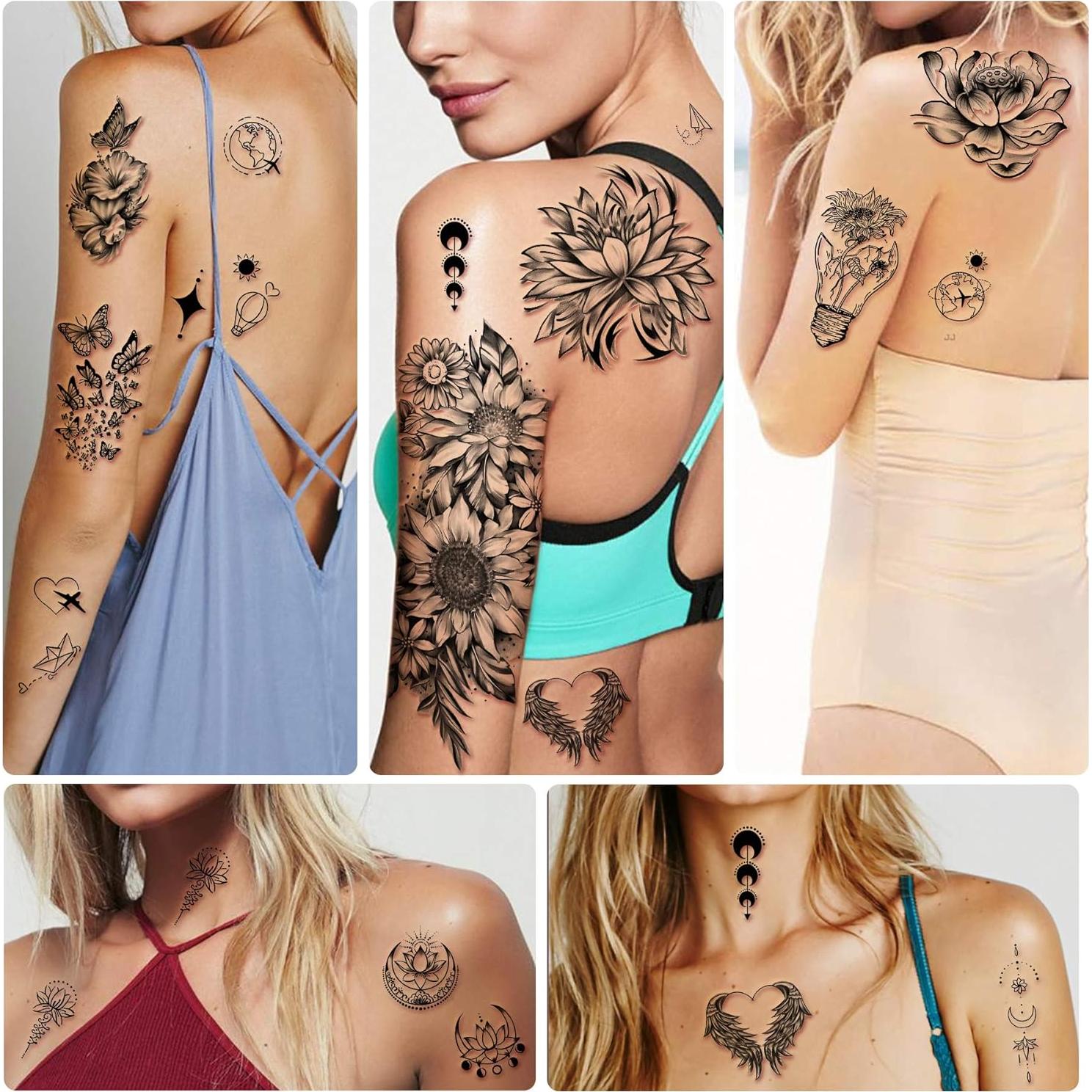 Tatuajes Temporales Impermeables Yazhiji - 40 Hojas Flores y Mariposas