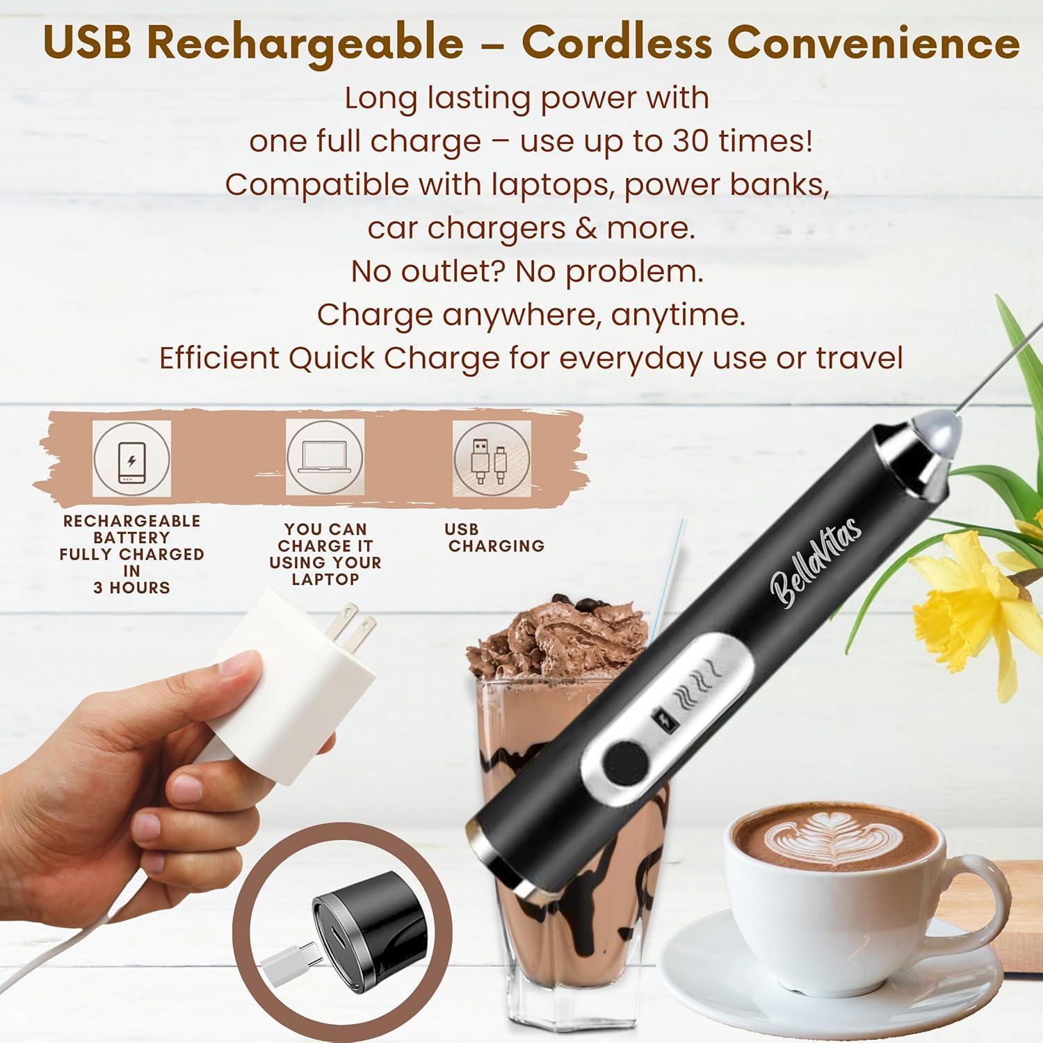 Espumador de Leche Recargable BellaVitas Negro 3 Velocidades