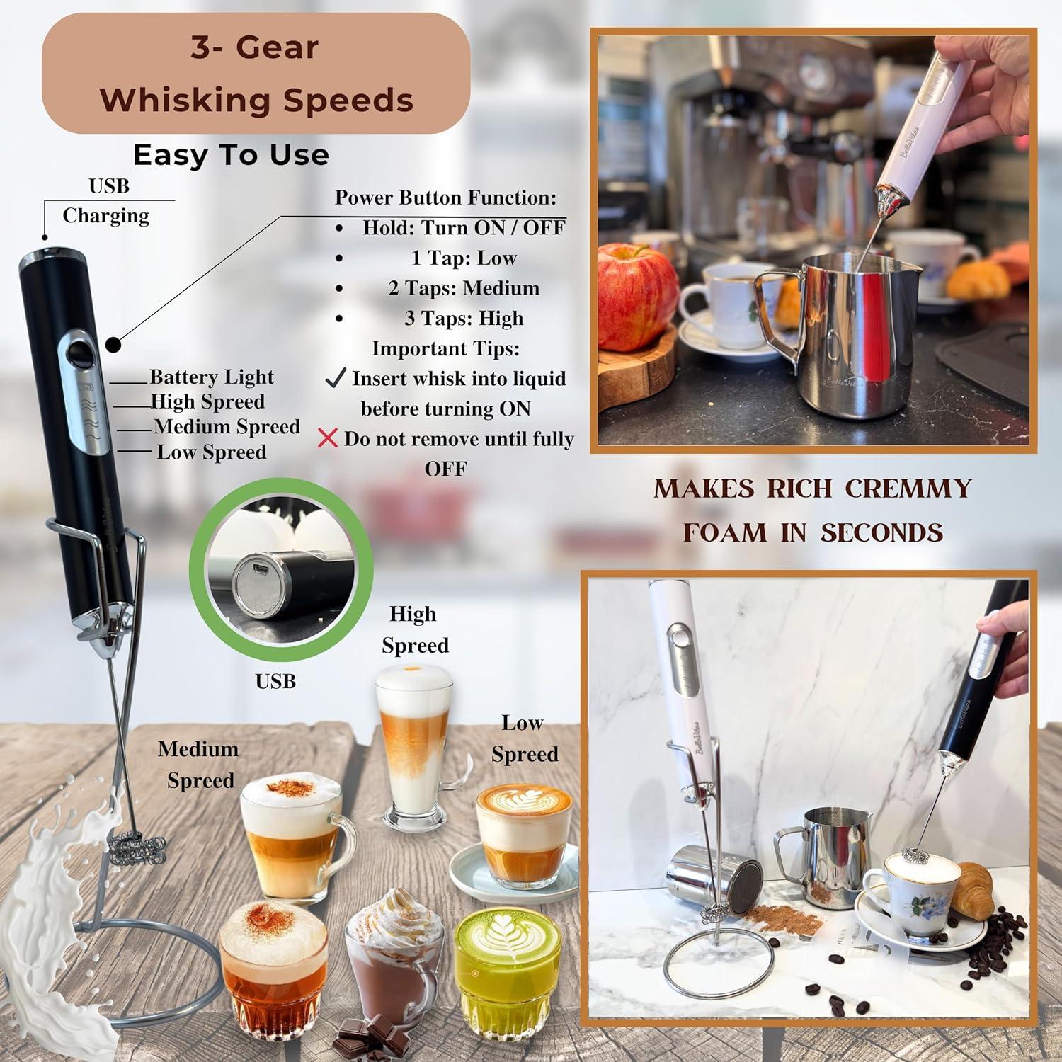 Espumador de Leche Recargable BellaVitas Negro 3 Velocidades