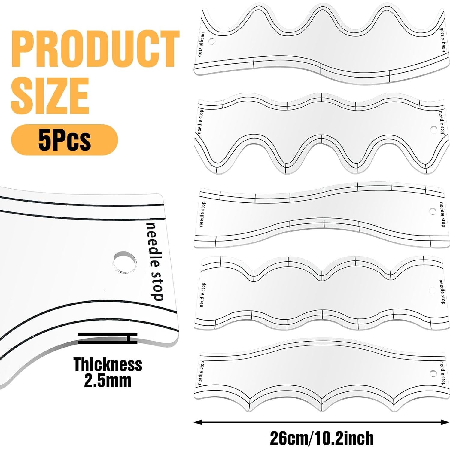 Juego de 5 Reglas y Plantillas de Acolchado Tobeelec 26 cm