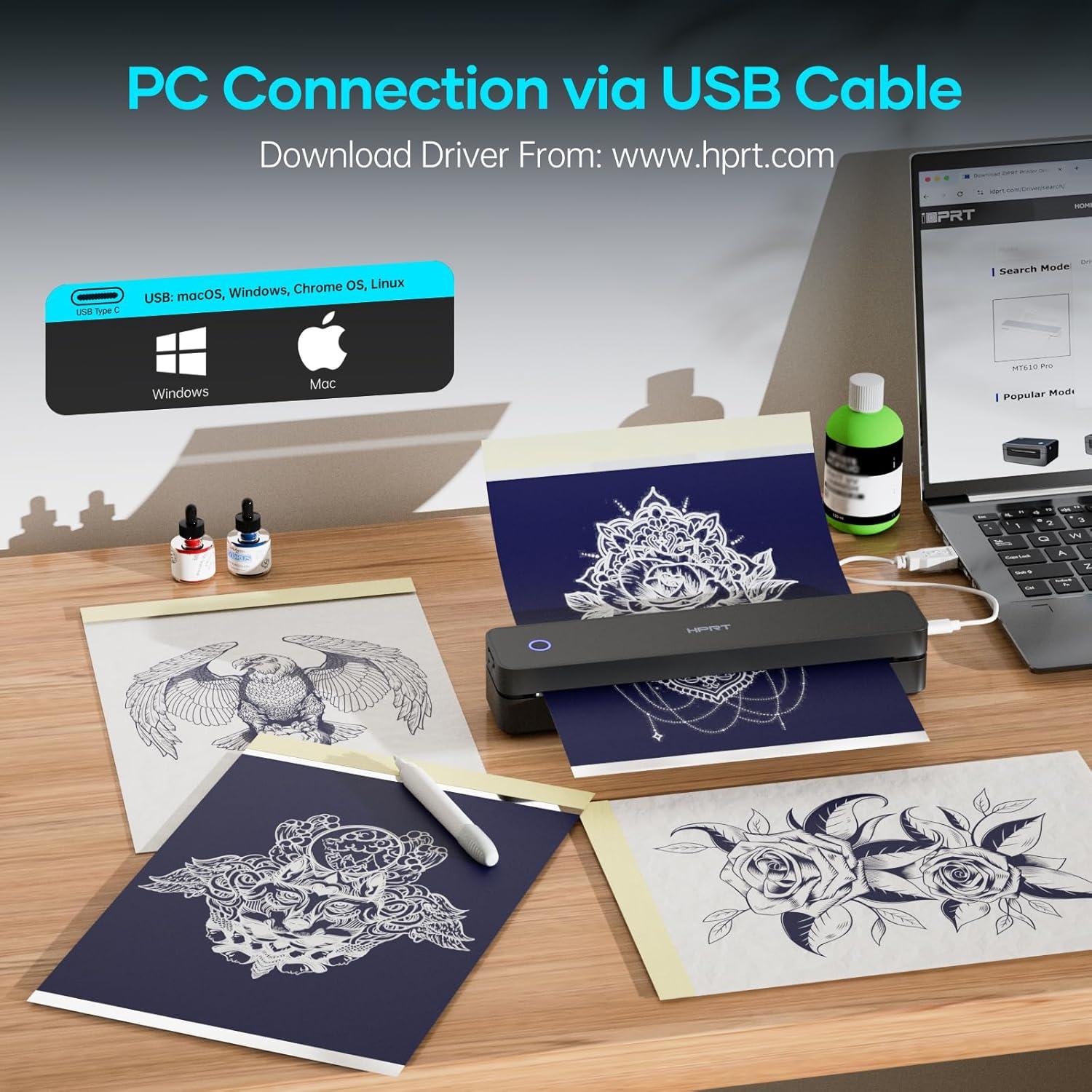 Impresora de Plantillas de Tatuajes Inalámbrica PRT MT660 - 10 Hojas