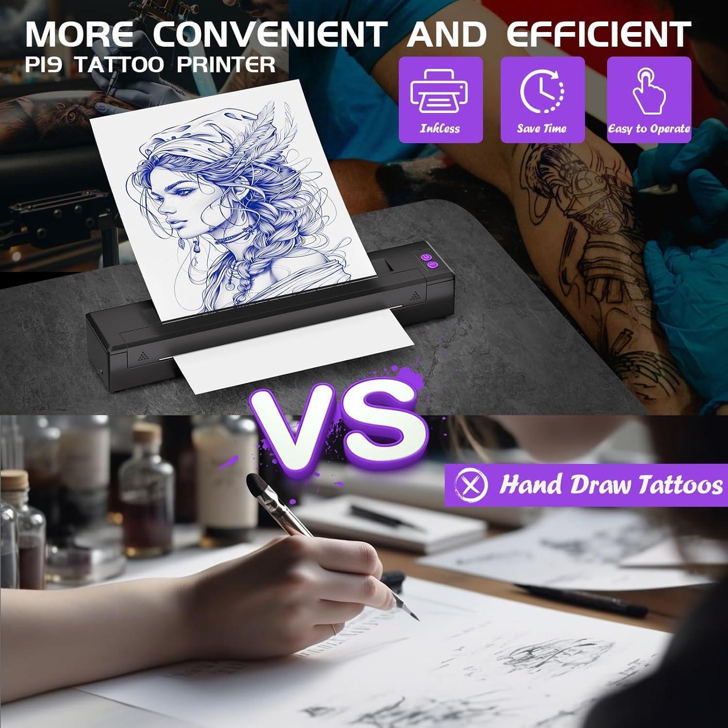 Impresora de Plantillas de Tatuaje Inalámbrica PWRNTGE con 20 Papeles