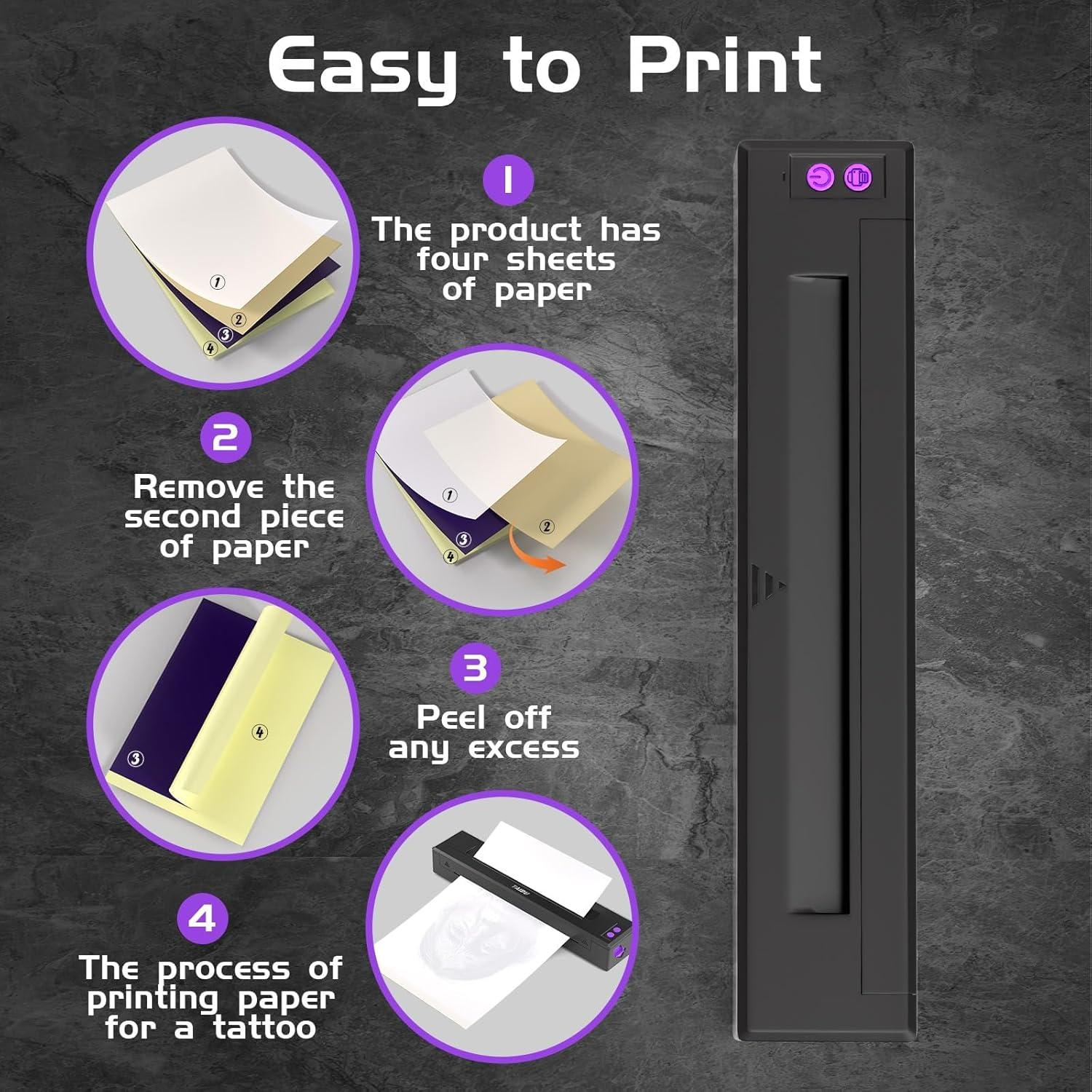 Impresora de Plantillas de Tatuaje Inalámbrica PWRNTGE con 20 Papeles