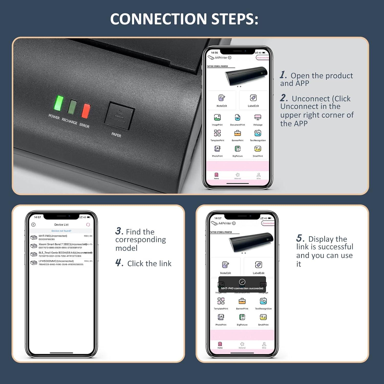 Impresora Térmica Portátil VLOXO P40 Inalámbrica para Tatuajes