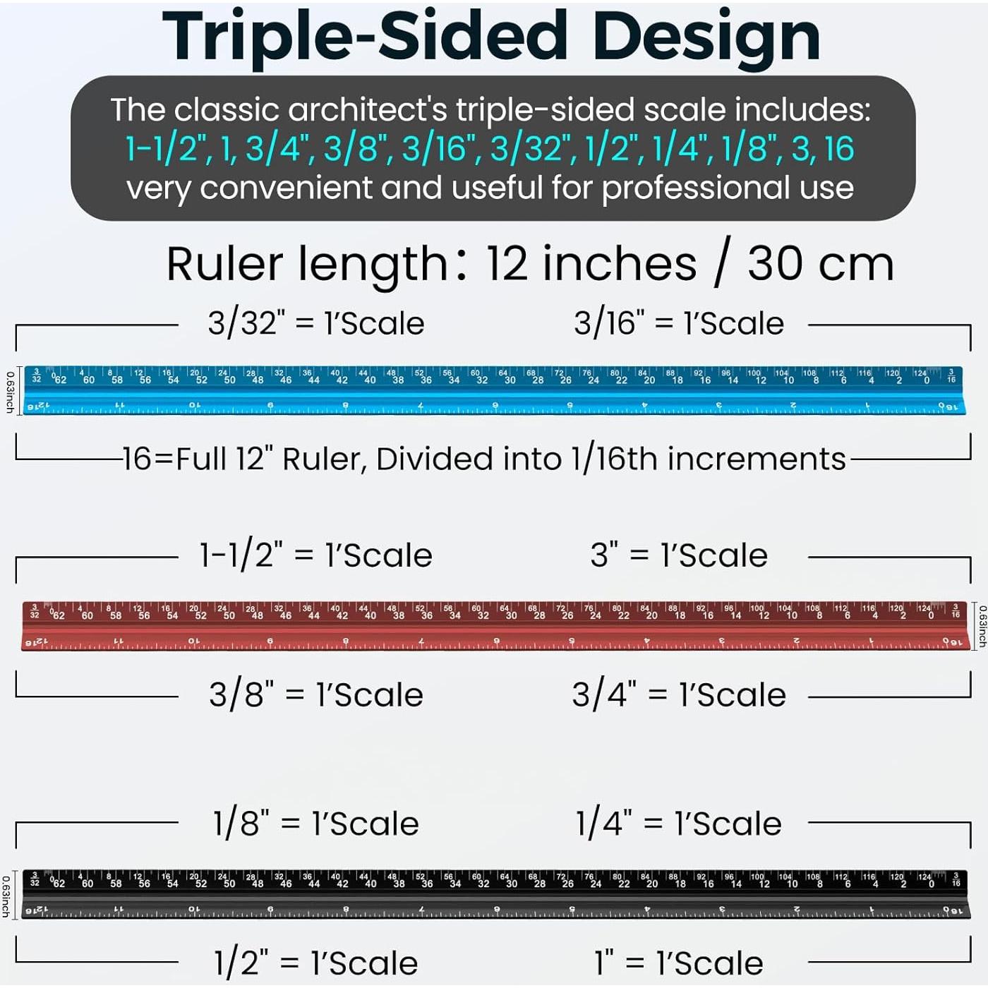 Regla de Escala Arquitectónica THLHKD 30.48 cm Aluminio Azul