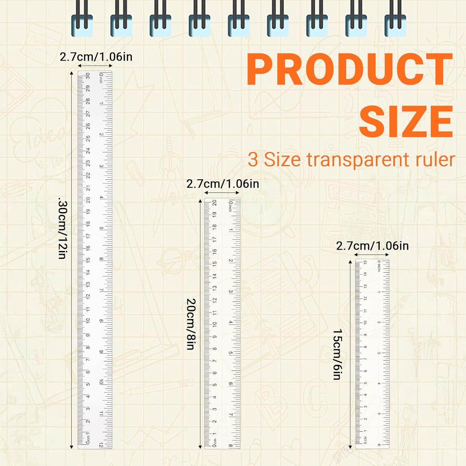Juego de 3 Reglas Transparentes 15cm 20cm 30cm Apausvcm