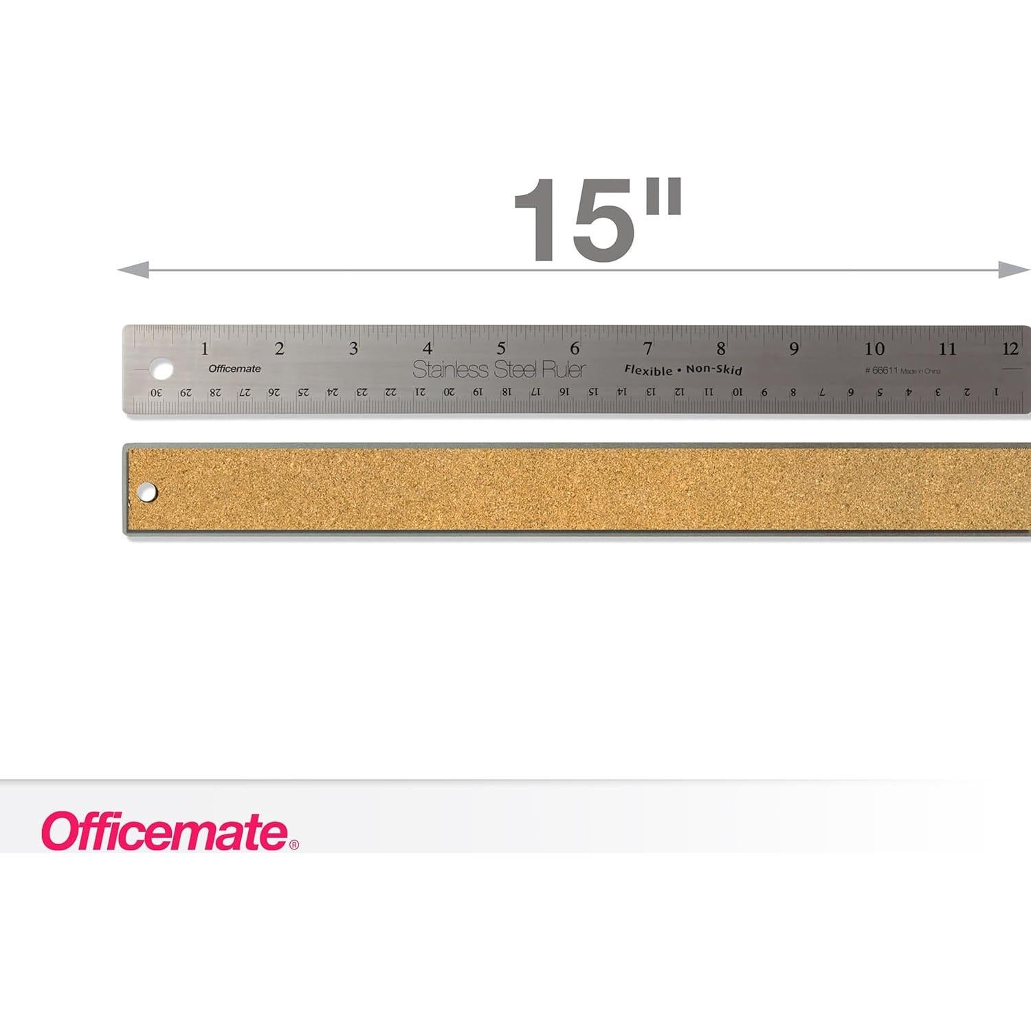 Regla de Acero Inoxidable Officemate 38 cm Plata Clásica