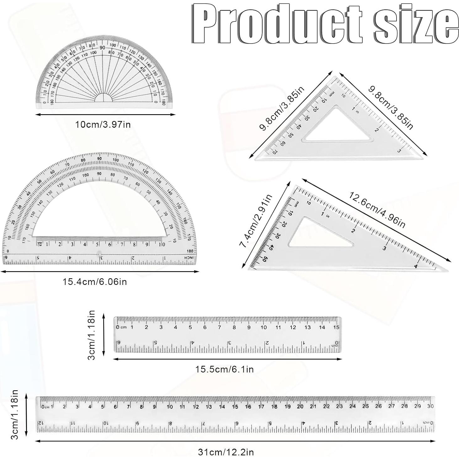 Juego de Reglas Plásticas Transparentes ZWIN - 6 Piezas
