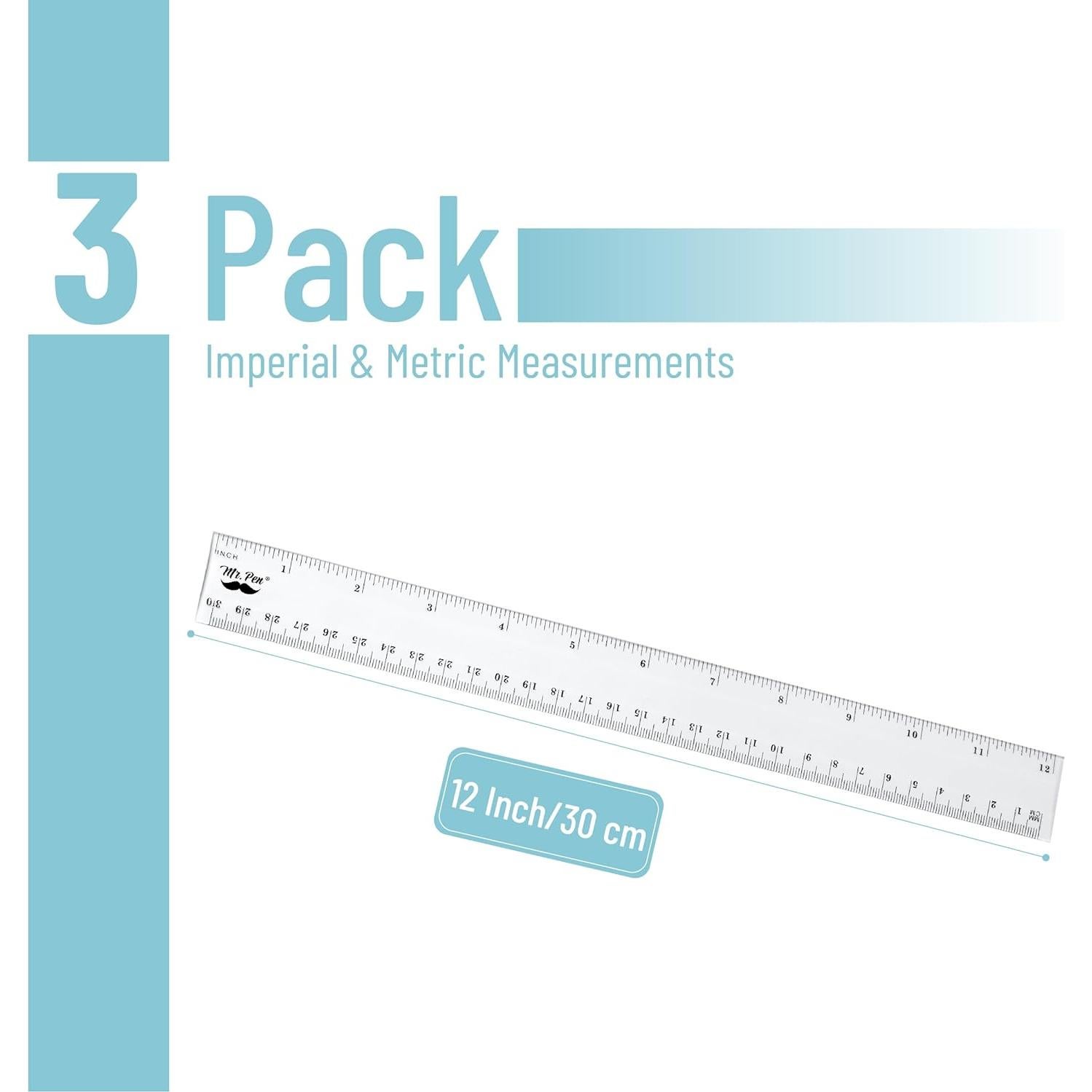 Reglas de Plástico Mr. Pen 30.48 cm Paquete de 3 Transparentes