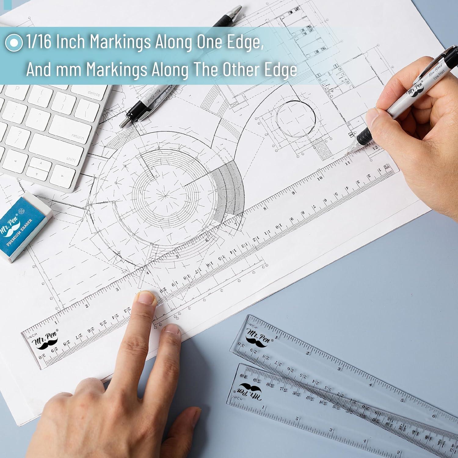 Reglas de Plástico Mr. Pen 30.48 cm Paquete de 3 Transparentes