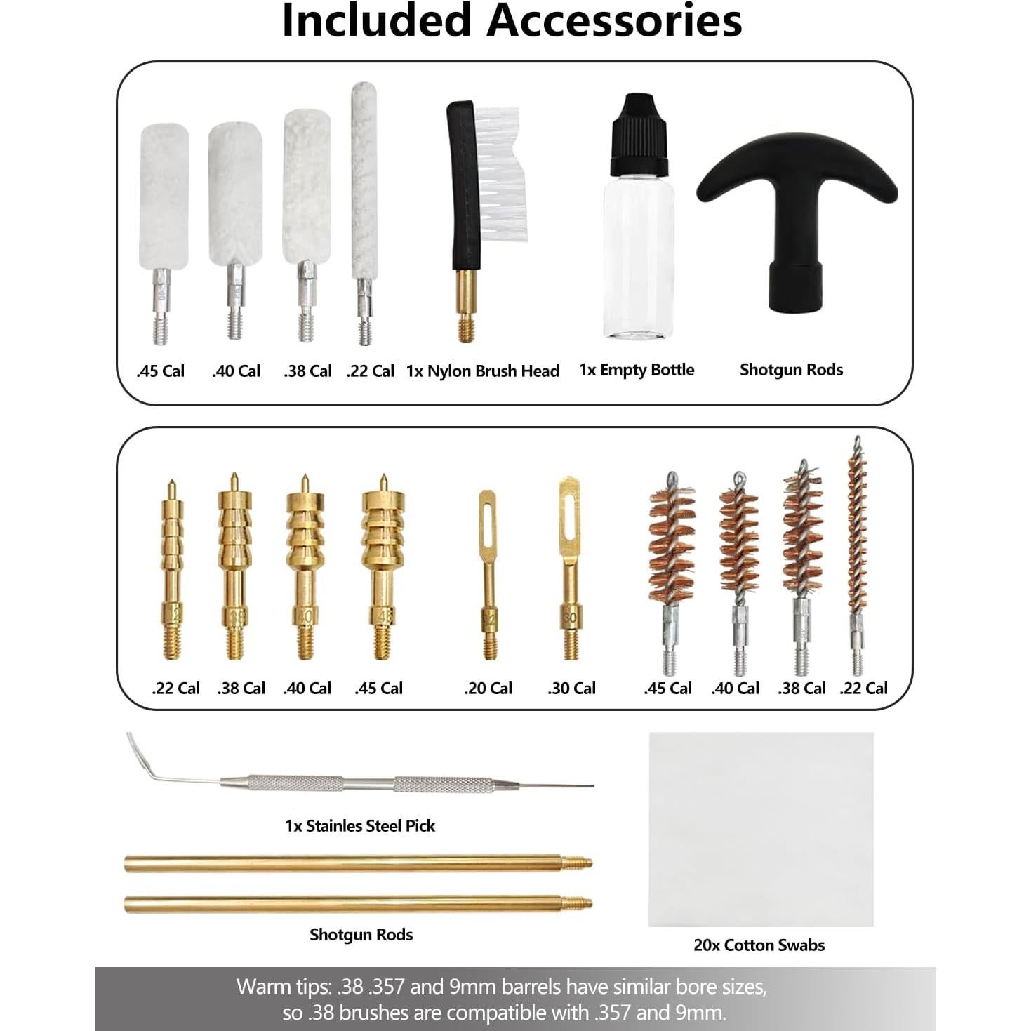 Kit de Limpieza de Armas ZZY - Varilla Reforzada y Cepillos para Calibres .22, 9mm, .45