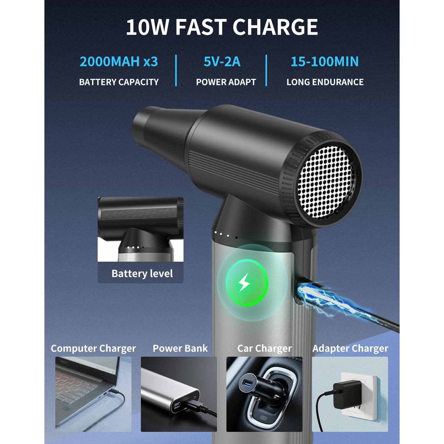 Soplador de Aire Comprimido BOBYE W16 180W 2-en-1 con Batería 6000mAh