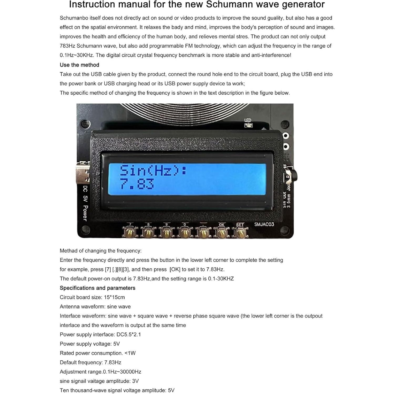 Generador de Frecuencia 7.83Hz VLSQHNCF Ajustable 0.01-100000Hz