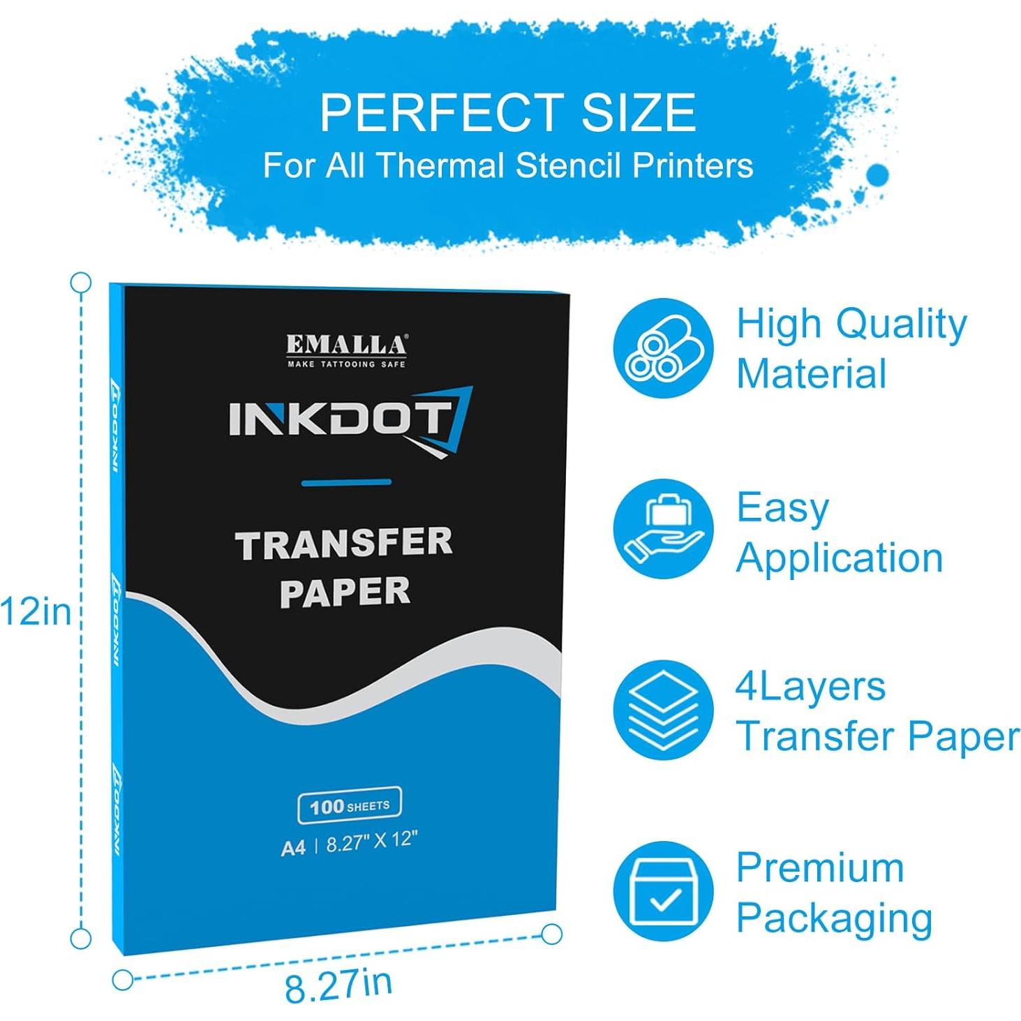 Papel de Transferencia de Tatuaje Emalla 100 Hojas A4 21x30.5cm