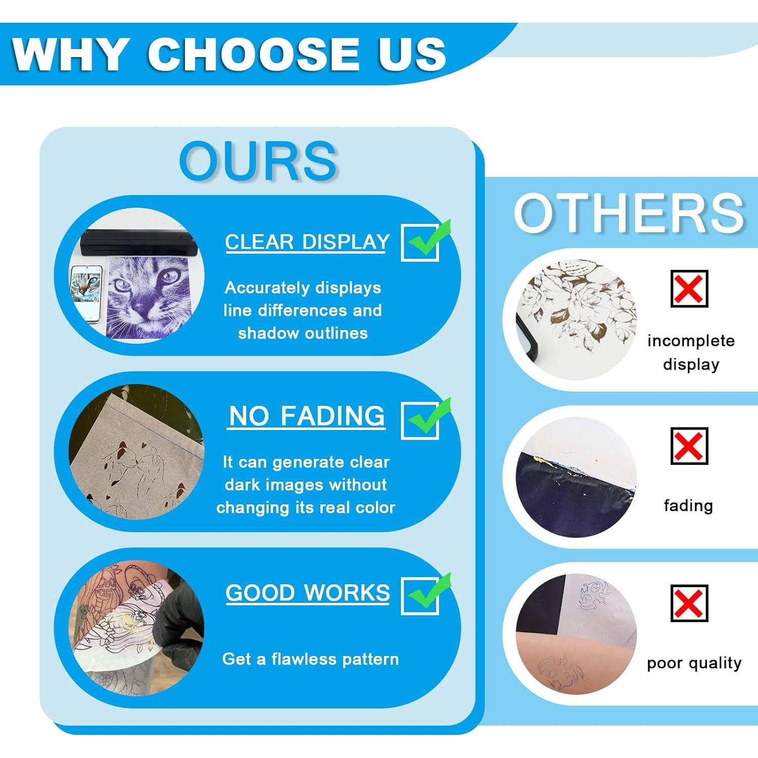 Papel de Transferencia de Tatuaje Emalla 100 Hojas A4 21x30.5cm