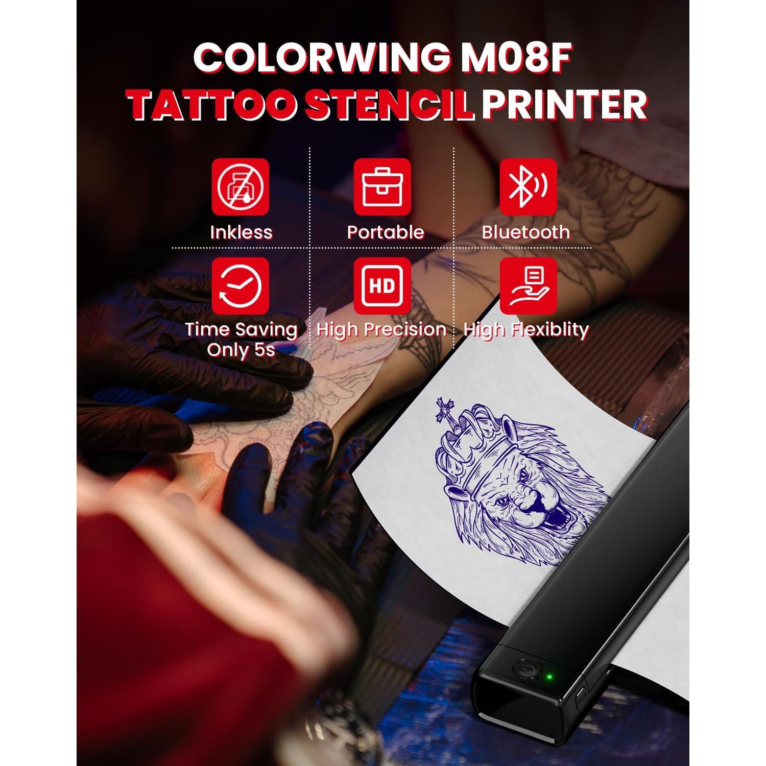 Impresora Portátil Inalámbrica de Tatuajes COLORWING M08F - Negro
