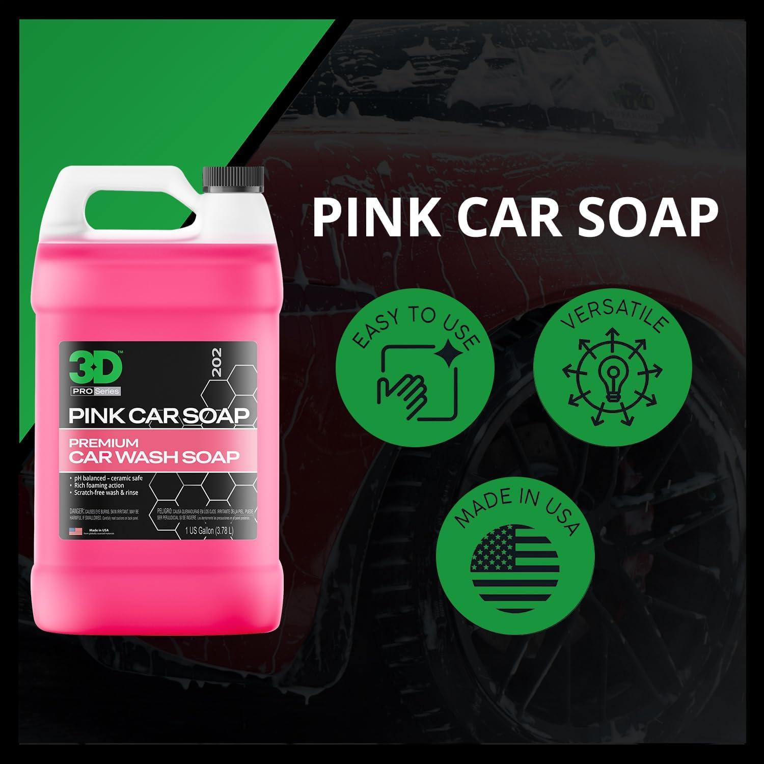 Jabón para Autos 3D Rosa 3.78L - pH Neutro, Alta Espuma, Aroma Cereza