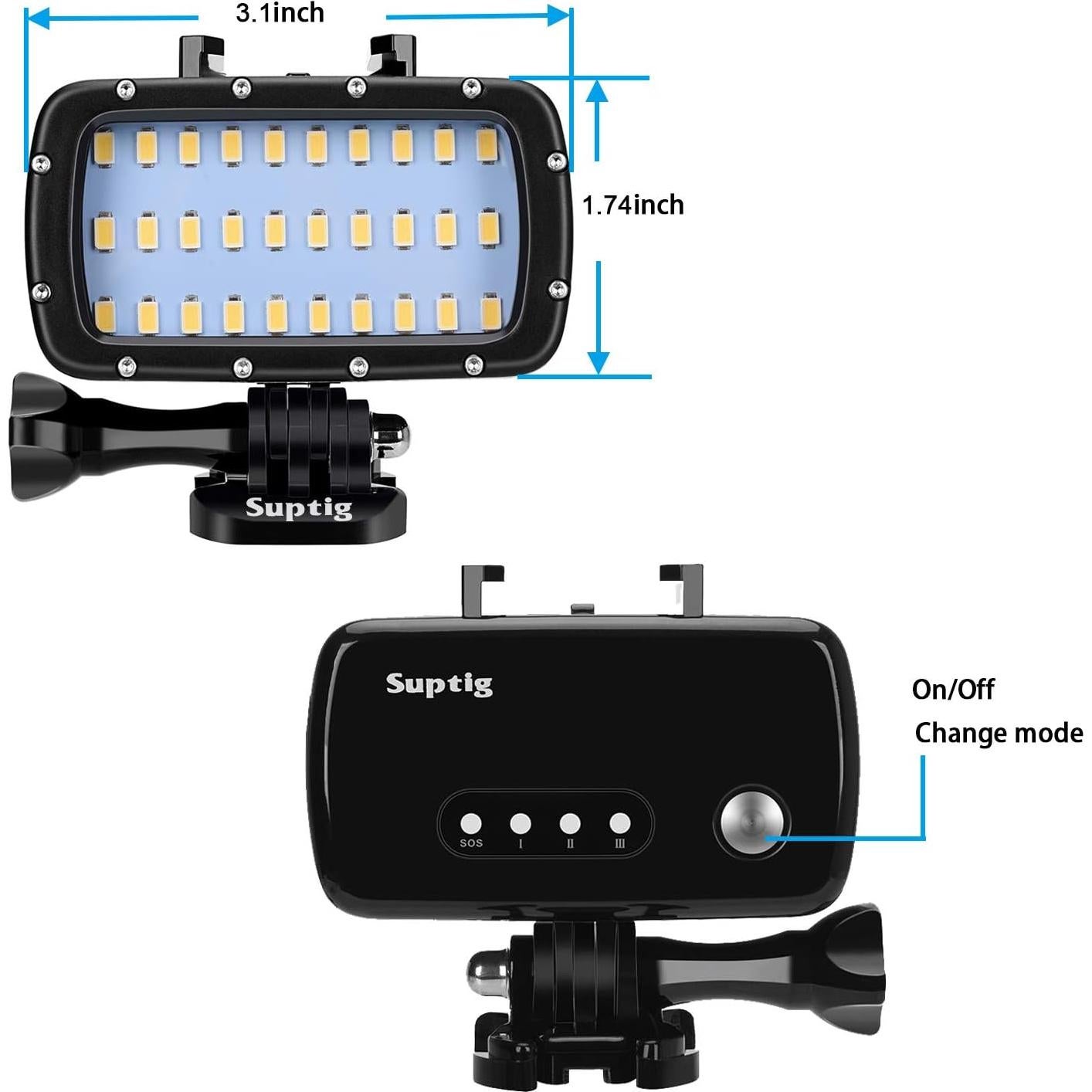 Luz Submarina Impermeable Suptig para GoPro y Cámaras SLR 55m