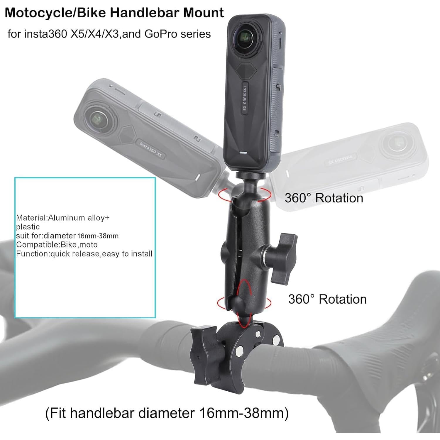 Kit de Montaje en Manillar PellKing con Ventosa 4.5" para GoPro e Insta360