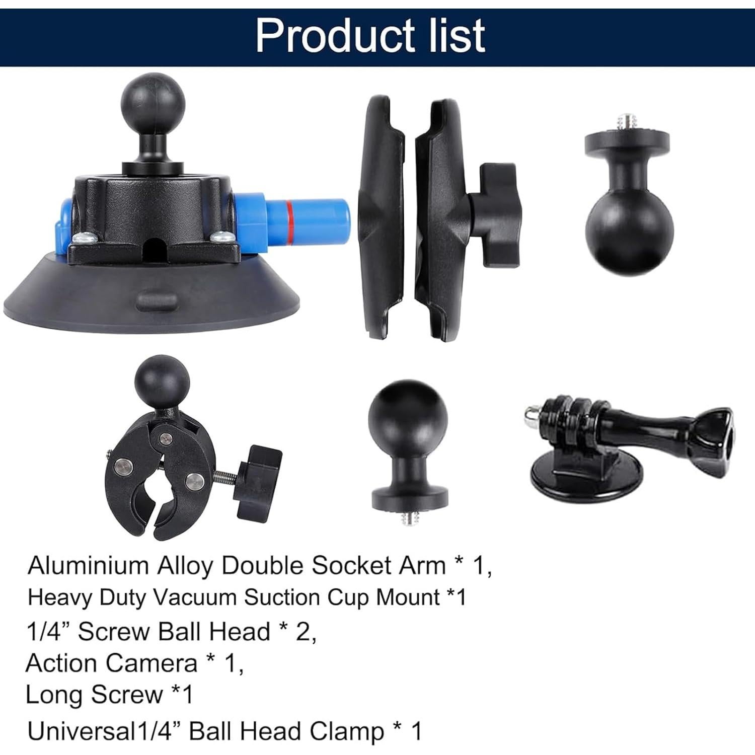 Kit de Montaje en Manillar PellKing con Ventosa 4.5" para GoPro e Insta360