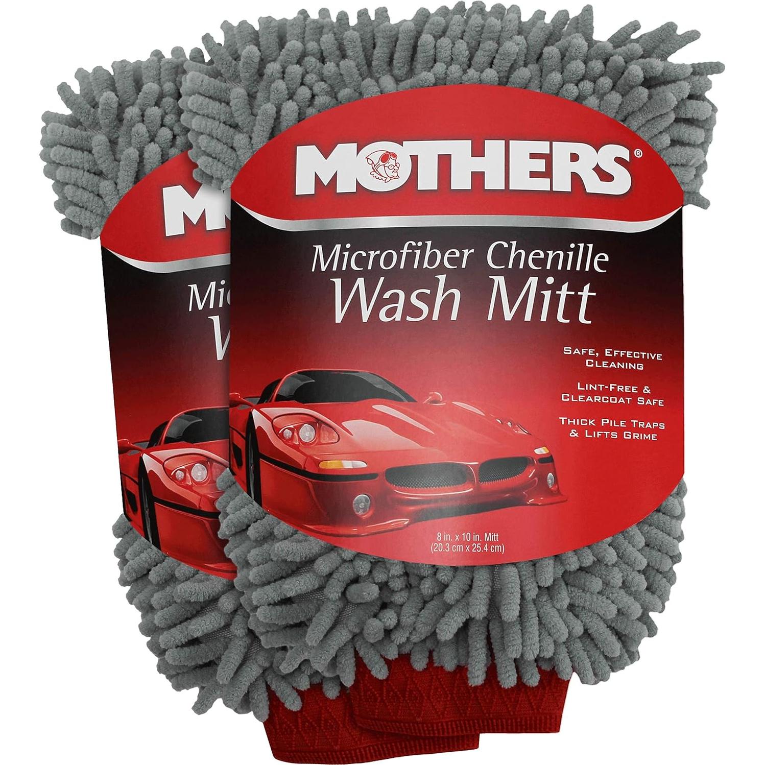 MOTHERS Premium Chenille Car Wash Mitt, Scratch and Lint Free, 2 Pack