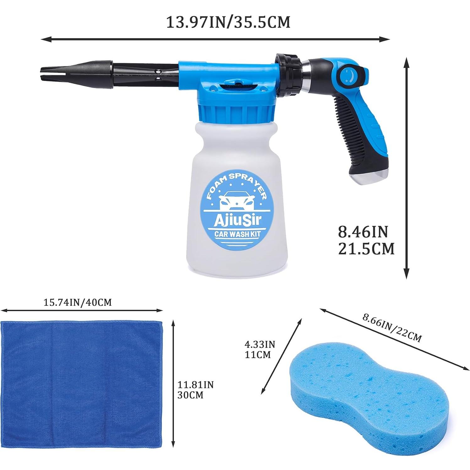 Kit de Lavado de Autos AjiuSir: Rociador de Espuma 1000ml + Esponja y Toalla