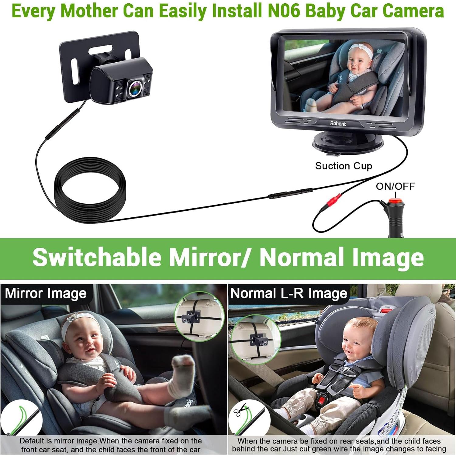 Cámara para coche de bebé Rohent HD 1080P con visión nocturna