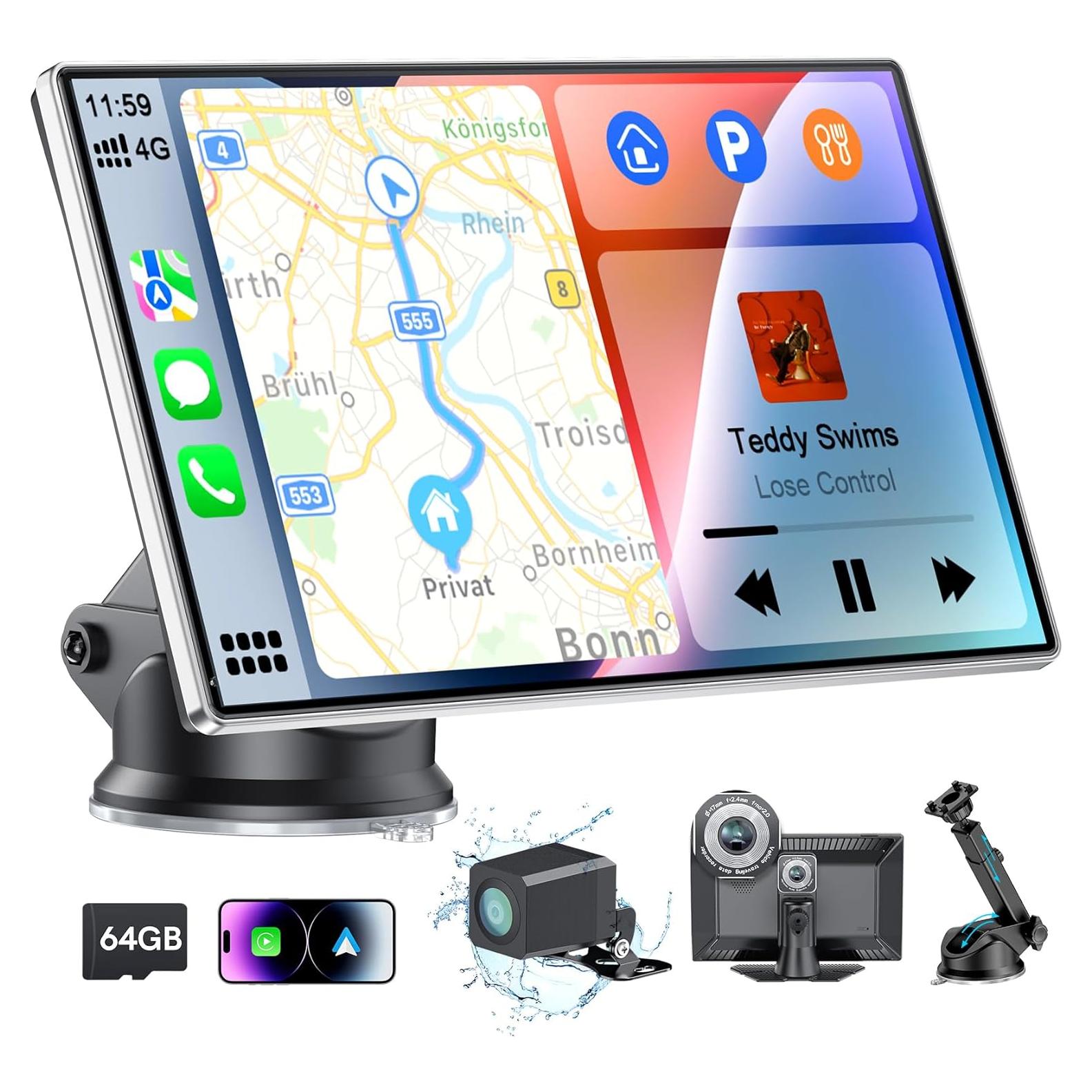 Pantalla Portátil CarPlay COOCOM 9" Táctil 4K GPS Bluetooth