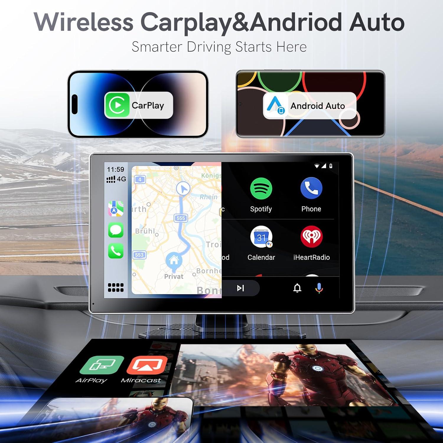 Pantalla Portátil CarPlay COOCOM 9" Táctil 4K GPS Bluetooth