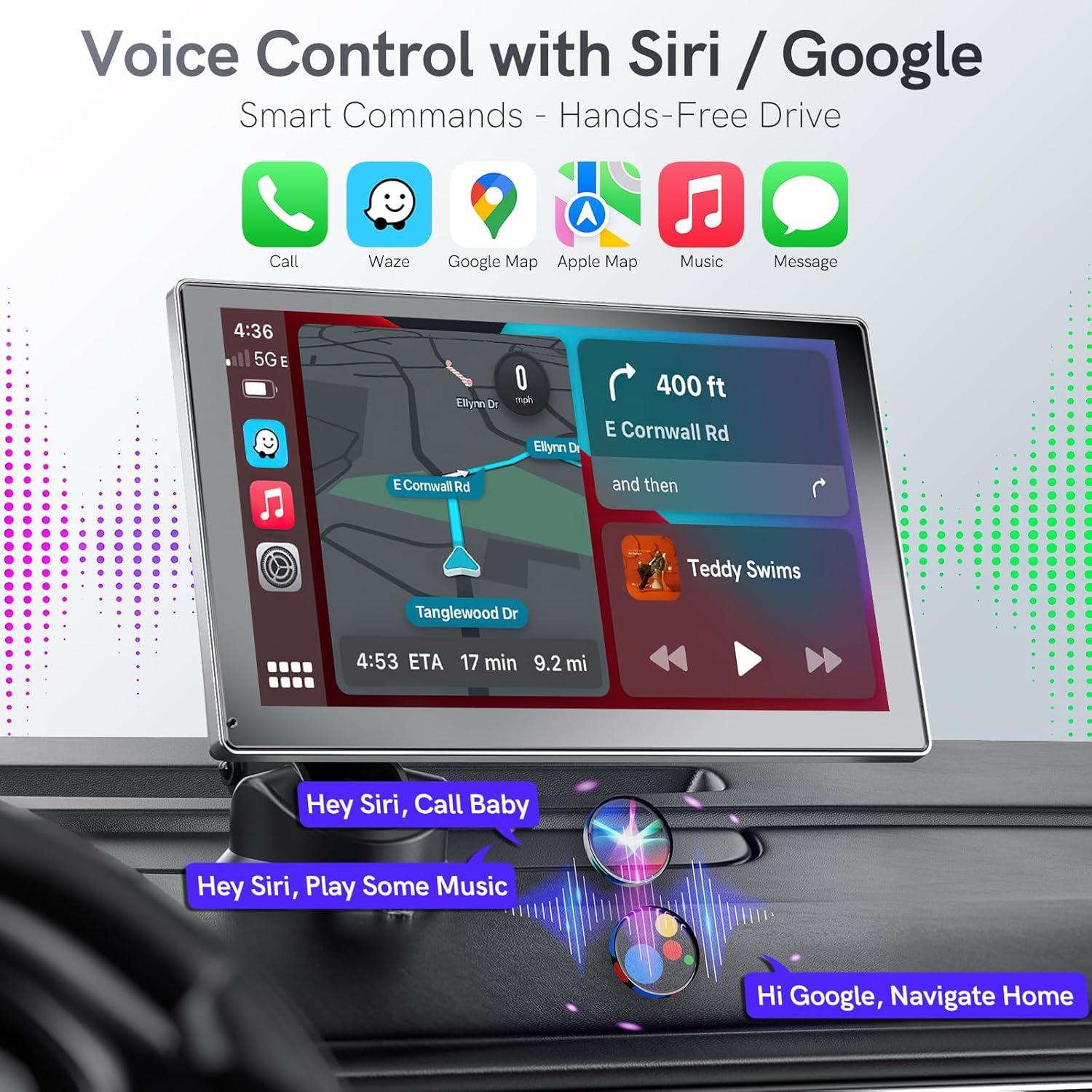 Pantalla Portátil CarPlay COOCOM 9" Táctil 4K GPS Bluetooth