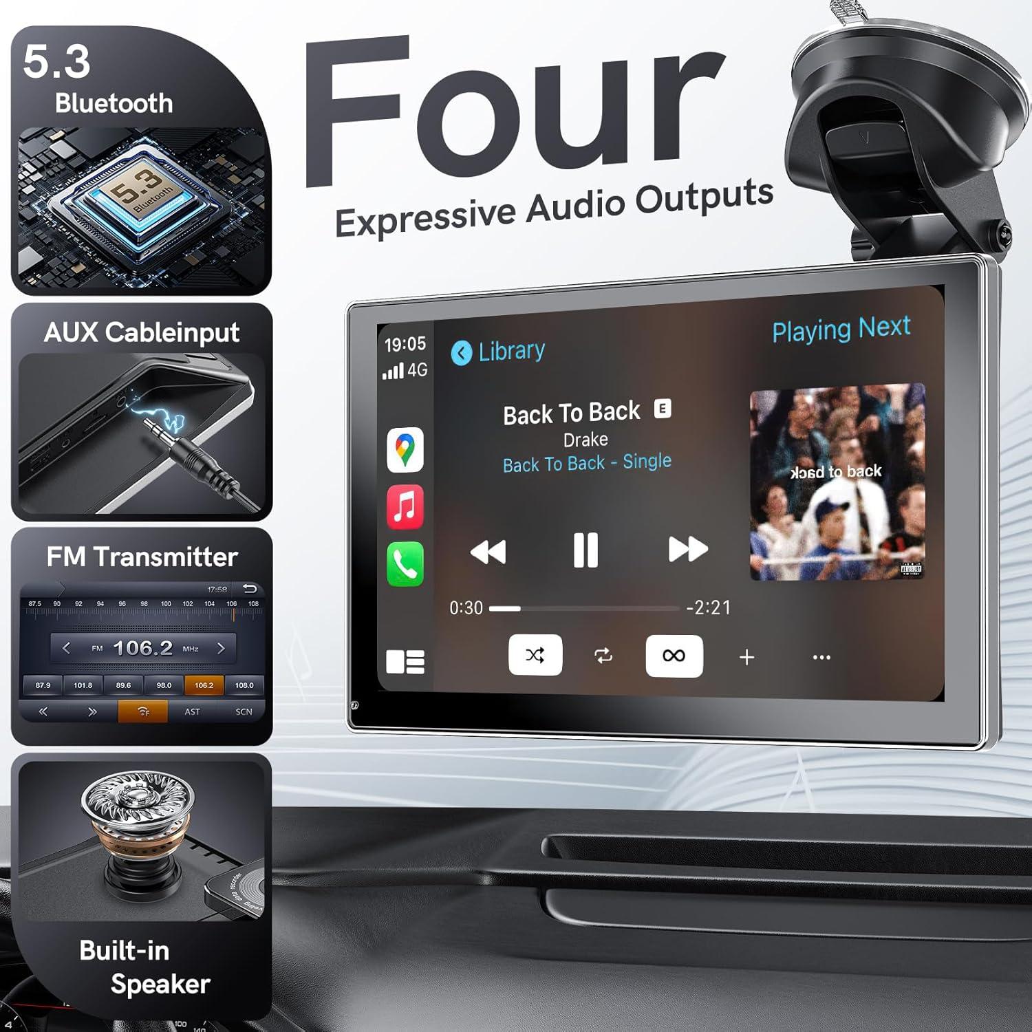 Pantalla Portátil CarPlay COOCOM 9" Táctil 4K GPS Bluetooth