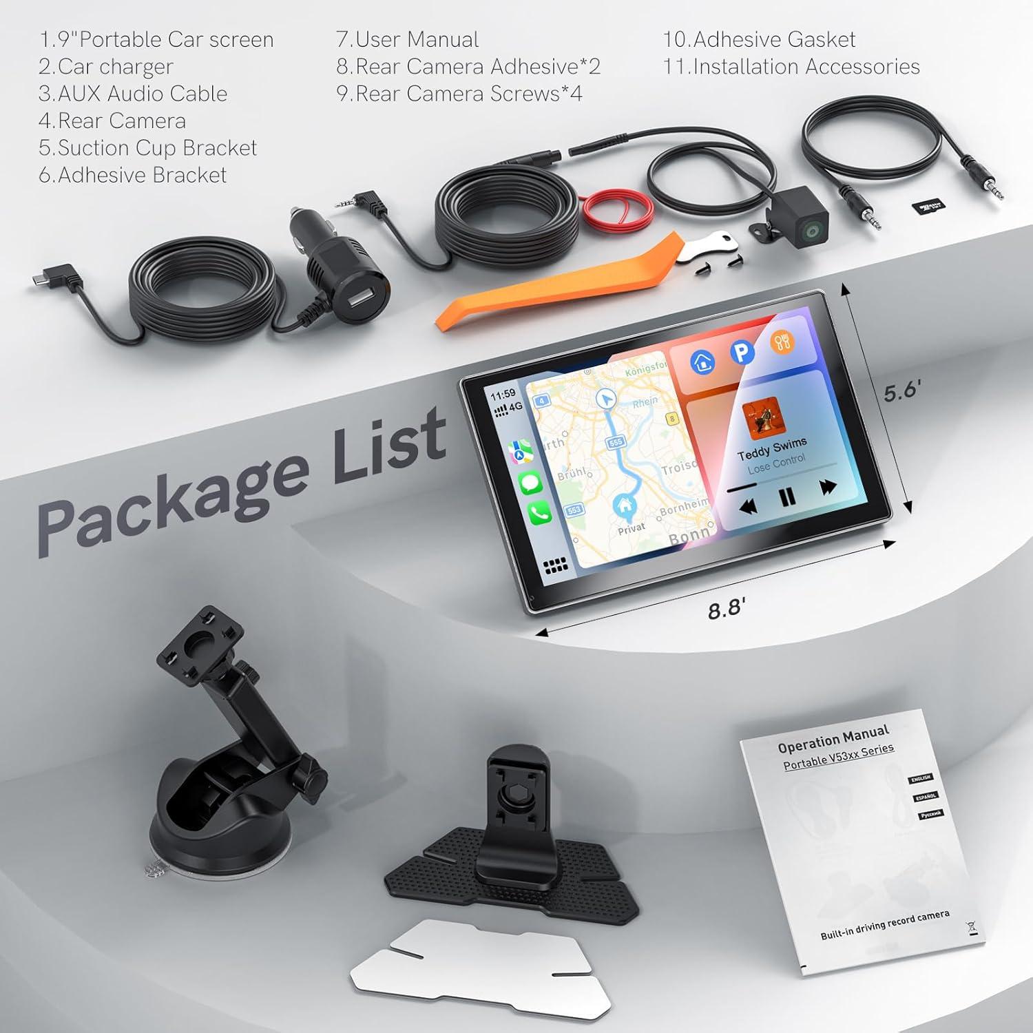 Pantalla Portátil CarPlay COOCOM 9" Táctil 4K GPS Bluetooth