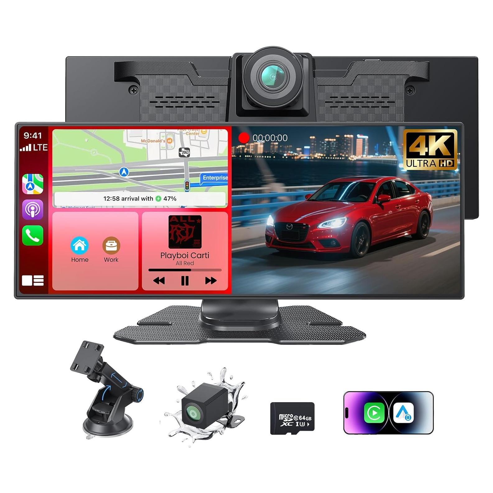 Pantalla Portátil CarPlay COOCOM 11.26" con Cámara 4K