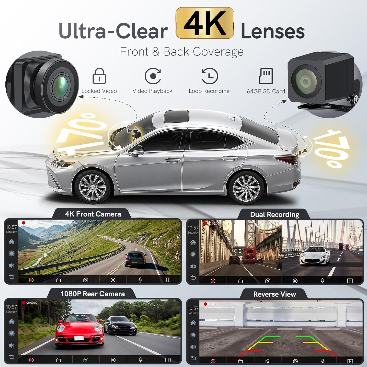 Pantalla Portátil CarPlay COOCOM 11.26" con Cámara 4K