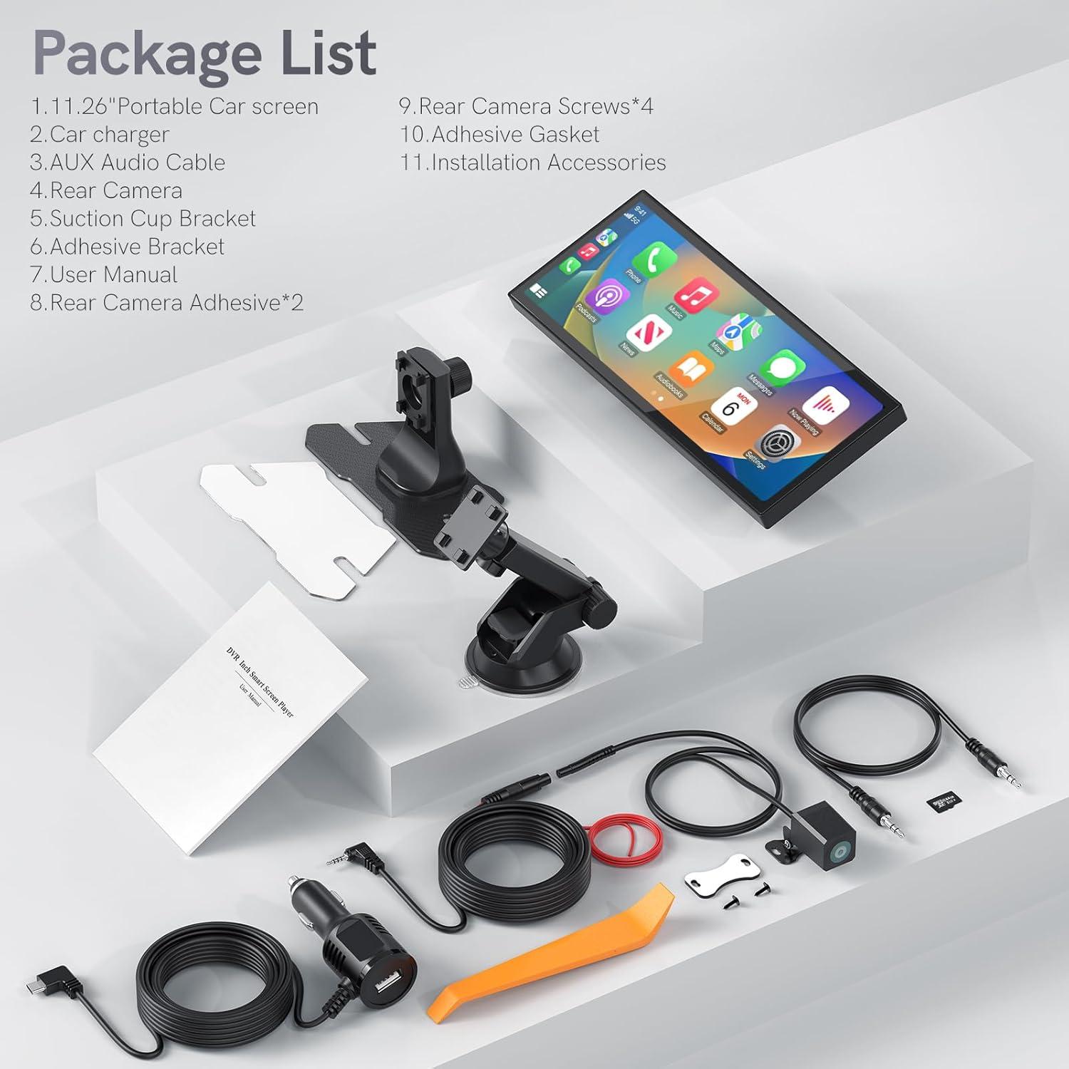 Pantalla Portátil CarPlay COOCOM 11.26" con Cámara 4K