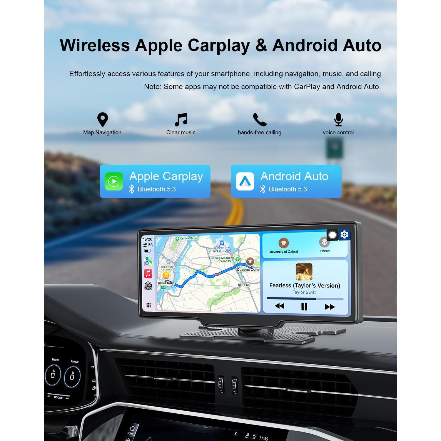 Pantalla Carplay HK5 10.26" HD Inalámbrica con Cámara Reversa