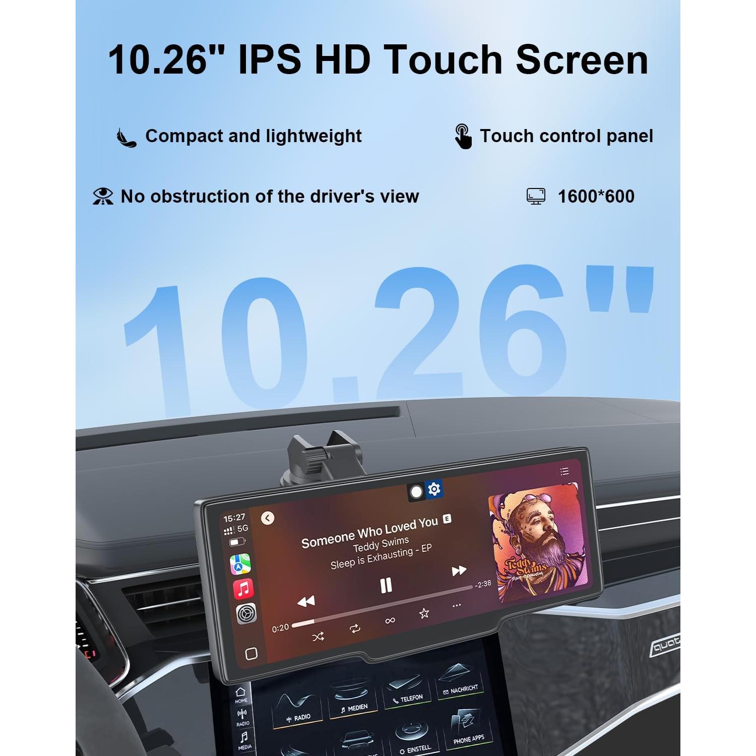 Pantalla Carplay HK5 10.26" HD Inalámbrica con Cámara Reversa