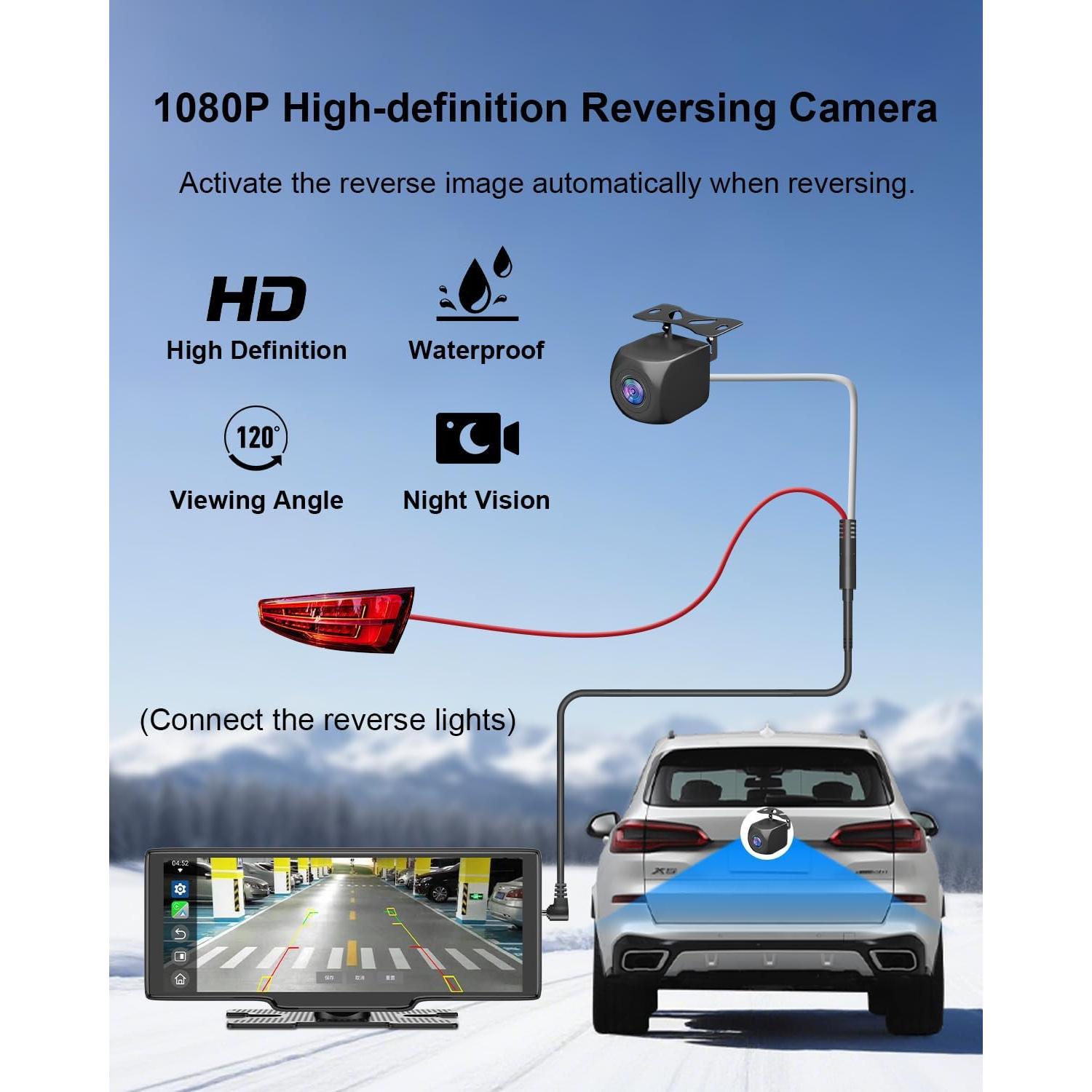 Pantalla Carplay HK5 10.26" HD Inalámbrica con Cámara Reversa