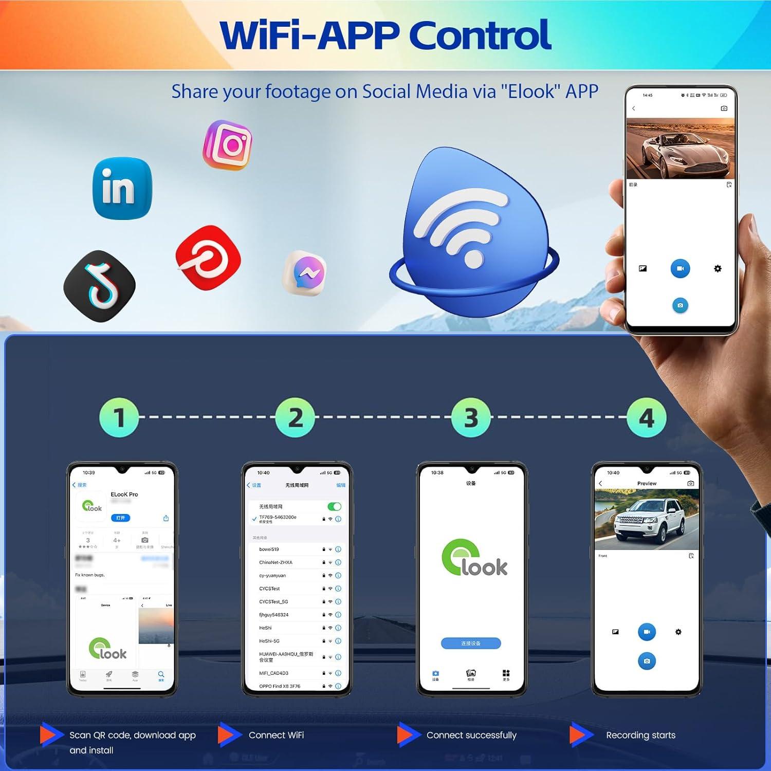 Cámara de tablero espejo 2K AMprime con 3 canales y G-Sensor