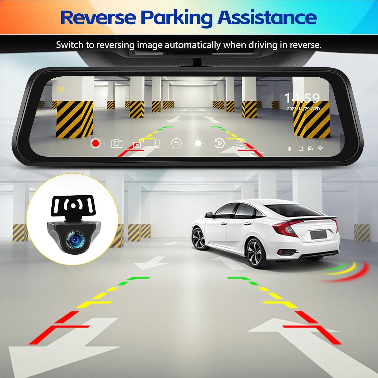 Cámara de tablero espejo 2K AMprime con 3 canales y G-Sensor