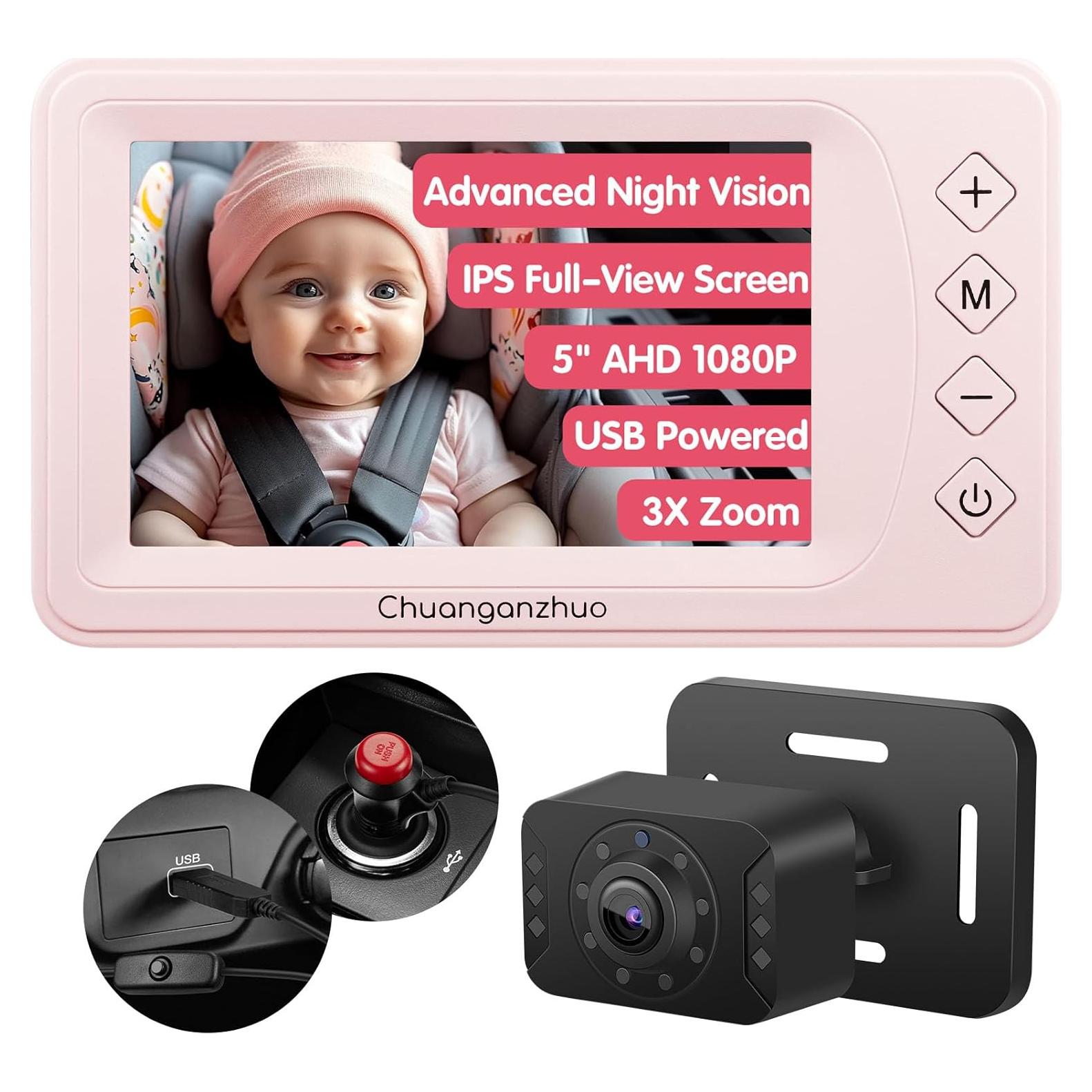 Cámara de Auto para Bebés Chuanganzhuo S100 Rosa 5" AHD 1080P