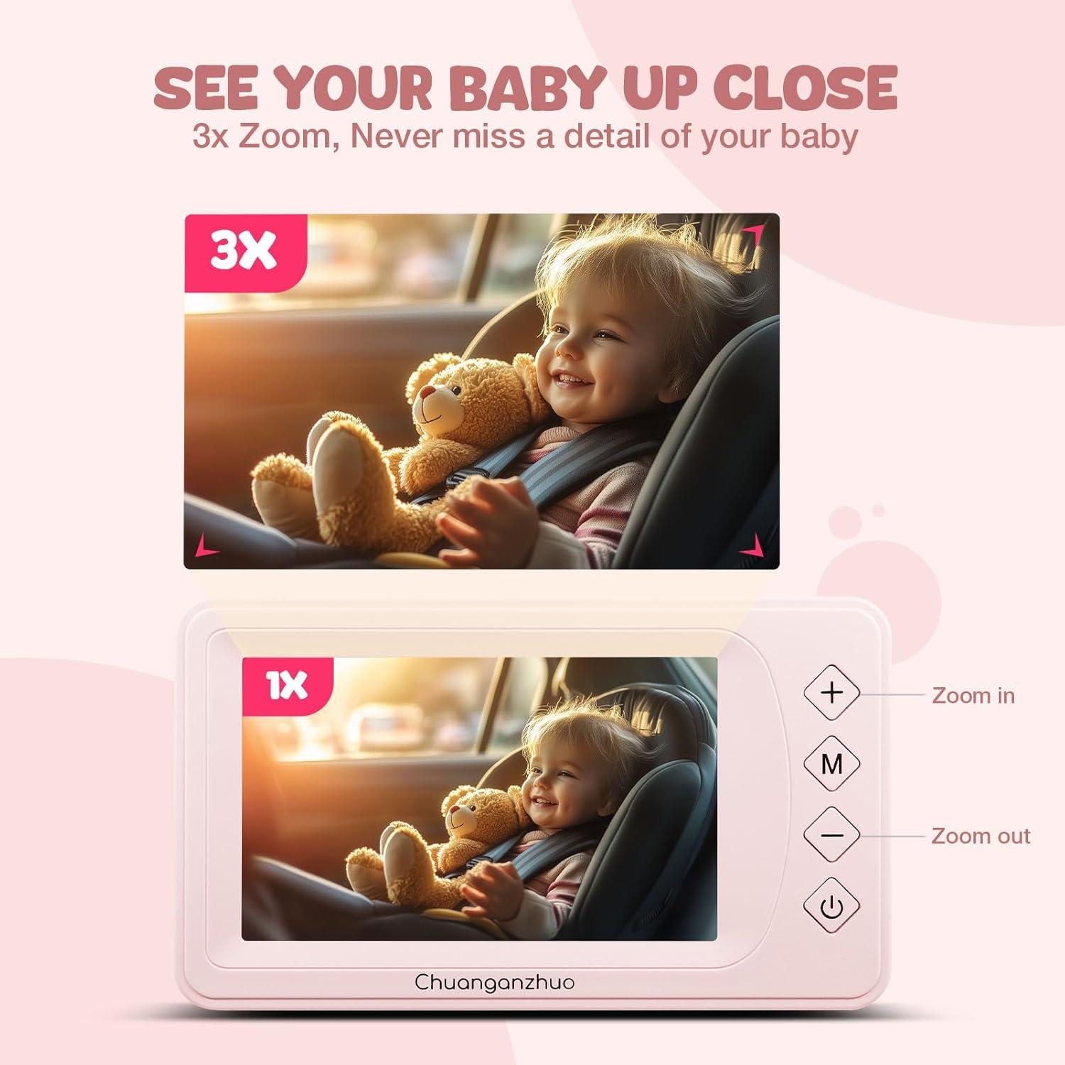 Cámara de Auto para Bebés Chuanganzhuo S100 Rosa 5" AHD 1080P